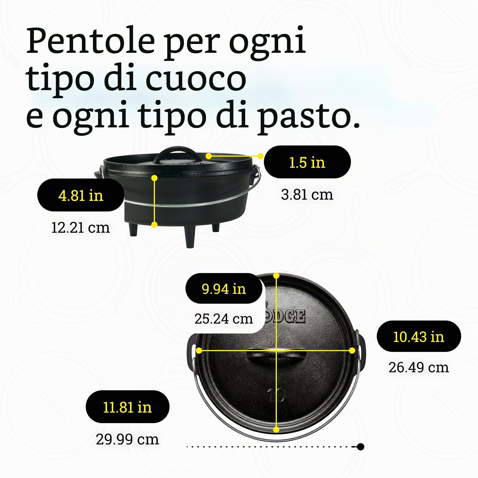 Lodge Forno olandese in ghisa pre-stagionato, 25,4 cm, 3,79 litri, per esterni, campeggio, nero