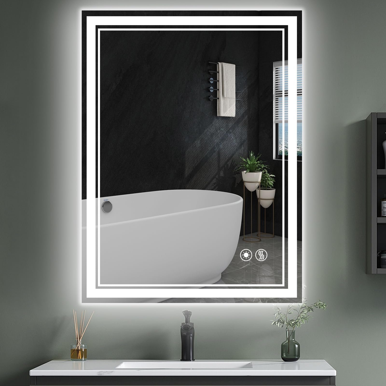 WUENLux LED Bathroom Mirror 24 x 32 inches Anti-Fog Brightness Dimmable 3 Colors Bathroom Vanity Mirror Wall Mounted Horizontal/Vertical