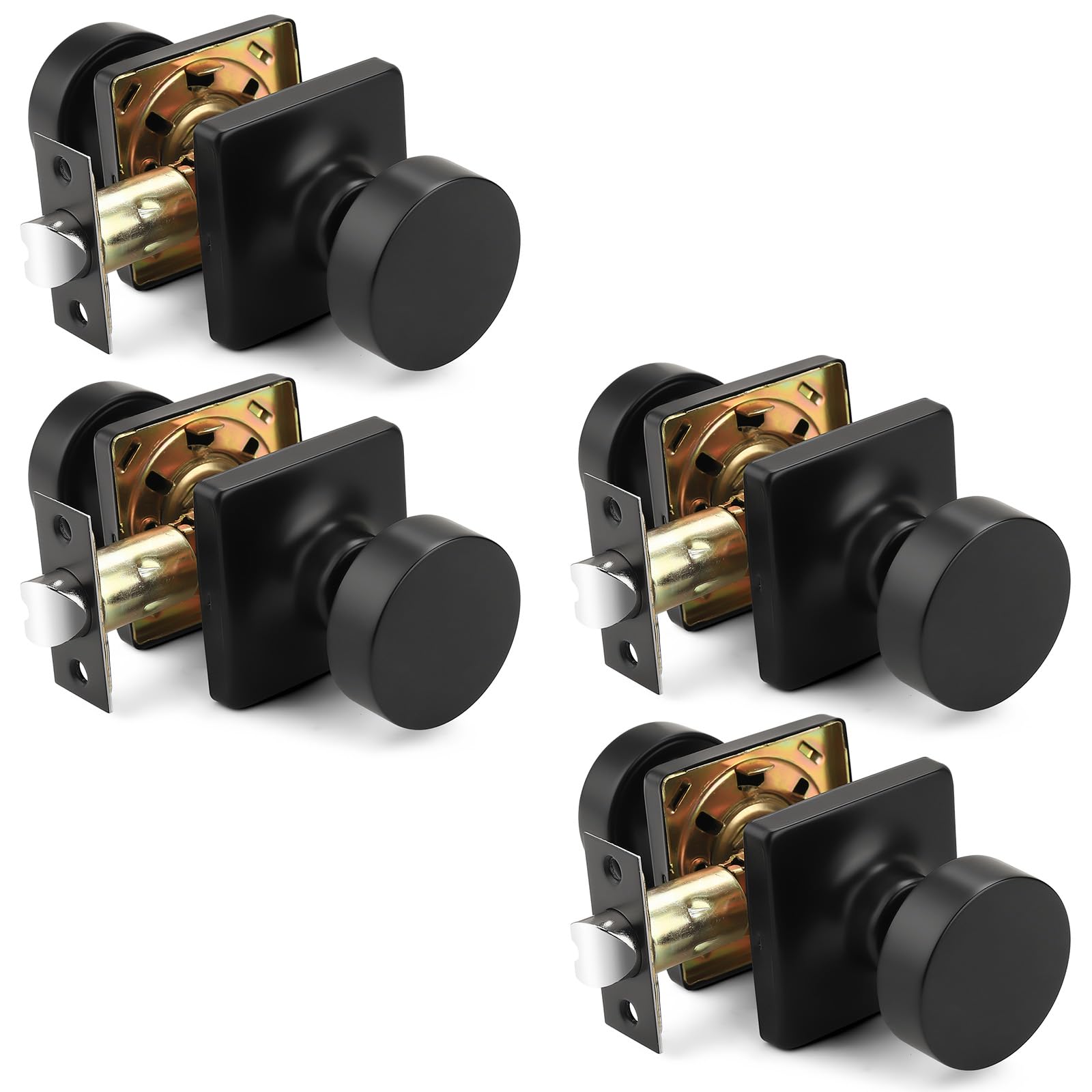 Boutons de porte de passage classiques sans clé noirs mats lot de 4