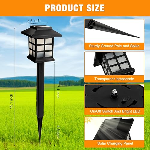 Miniatura 2 de Treela Paquete de 24 luces solares para caminos al aire libre, impermeables, LED, alimentadas por energía solar, luces de paisaje, decoración para