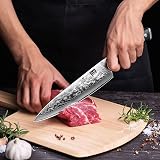 SHAN ZU Chef Knife 8 Inch Japanese Steel Damascus Kitchen Knife, Professional Kitchen Knives Sharp High Carbon Super Steel 67 Layers Kitchen Utility Knife with G10 Handle - 6
