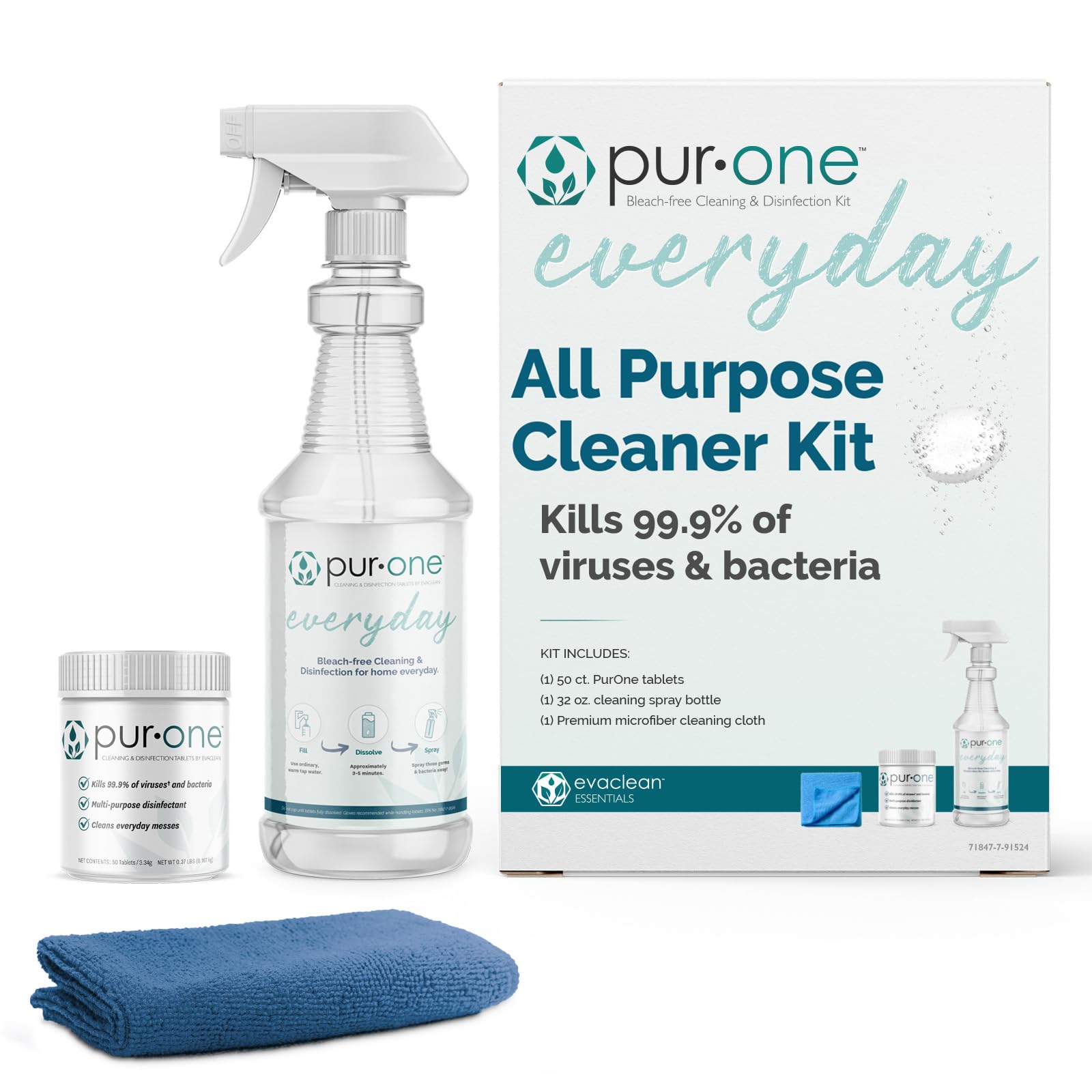 Everyday Home Kit- All Purpose Cleaner and Disinfectant Spray - 1 Tablet Eliminates Germs & Bacteria on Hard Surfaces, Removes Mold & Controls Odors, Bleach-Free, Makes 50x32oz Bottles