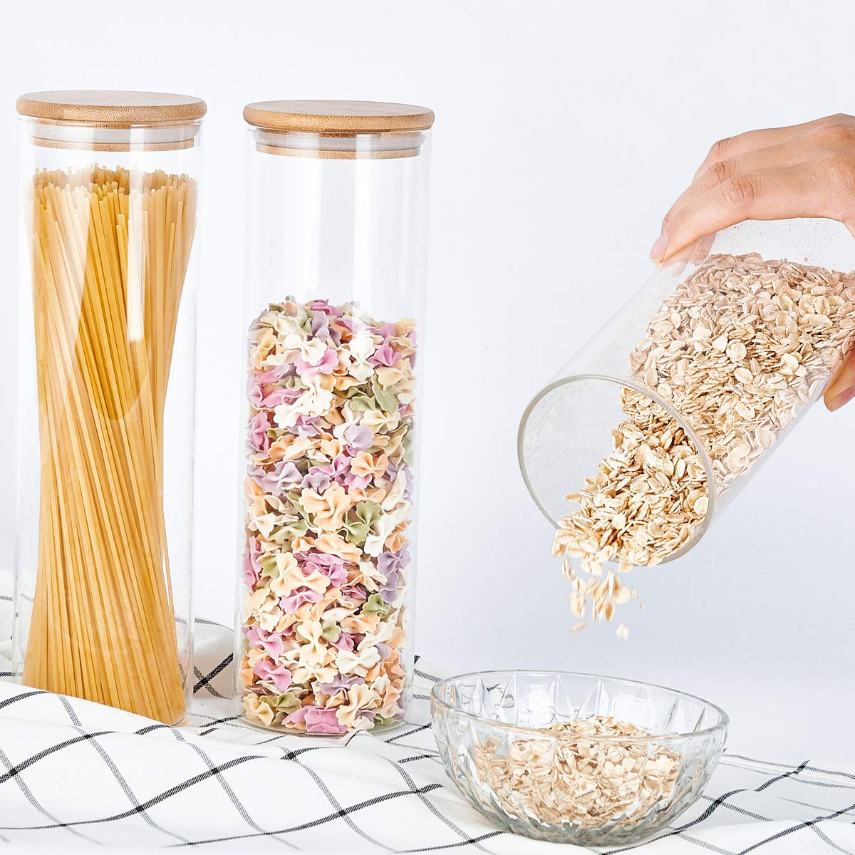 Buy 3pc Glass Kitchen Canister Set with Airtight Bamboo Lids, High Borosilicate Glass Kitchen