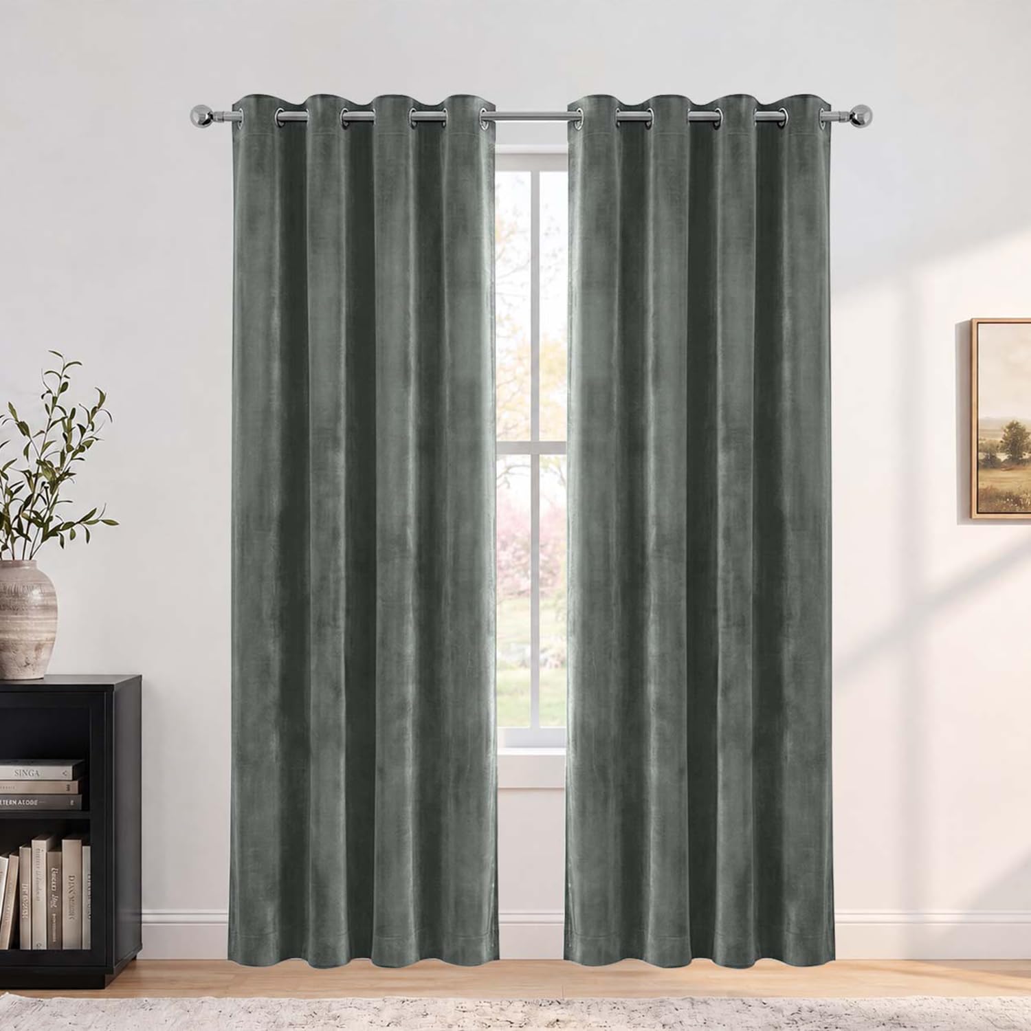 Hafaa Velvet Curtains for Bedroom 46X90 Grey Blackout Curtains 2 Panels