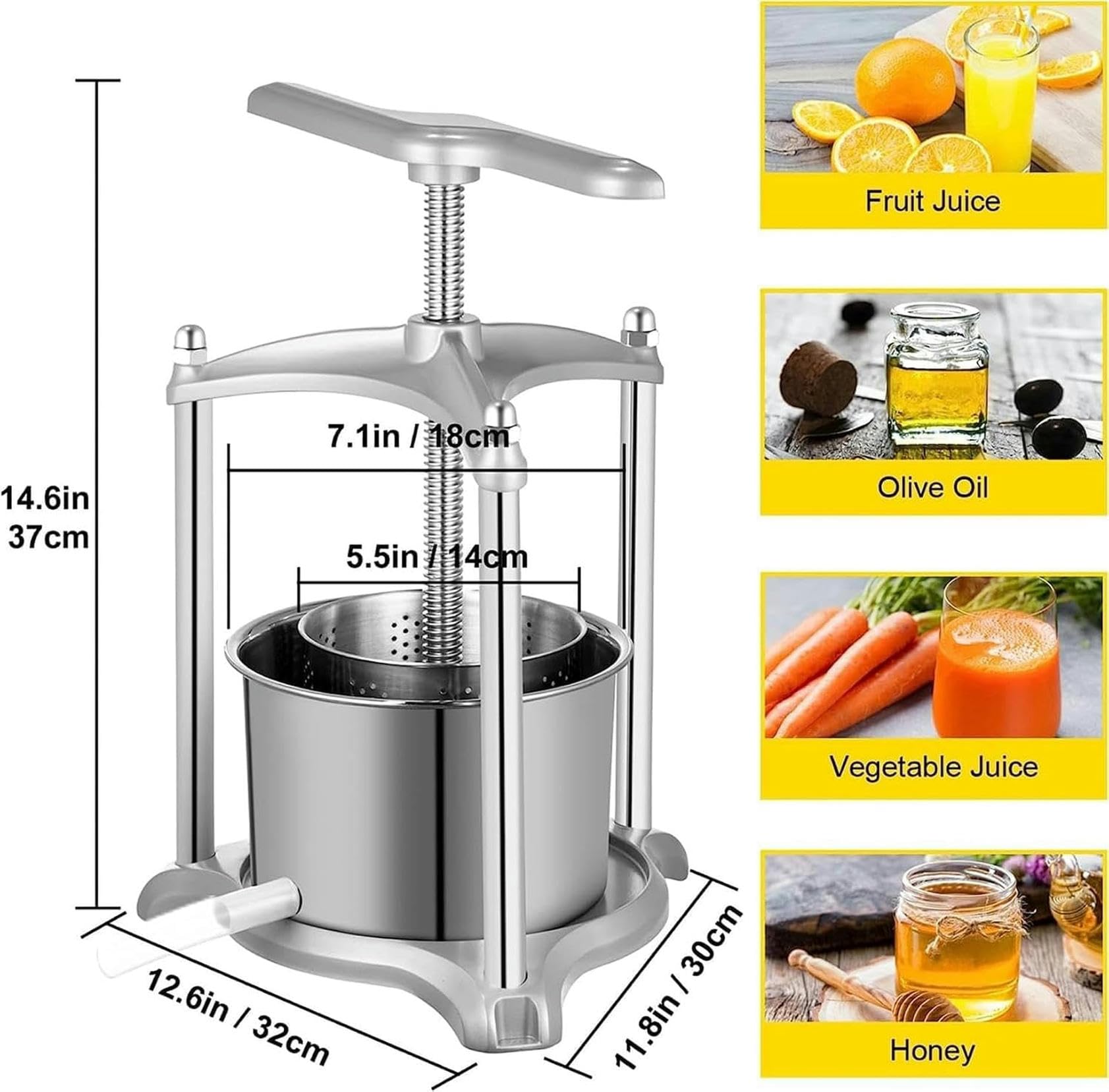 Weinpresse, 3L Edelstahl-Entsafter, manuelle Weinpresse zu Hause für die Weinherstellung, Obst- und Gemüsepresse~/