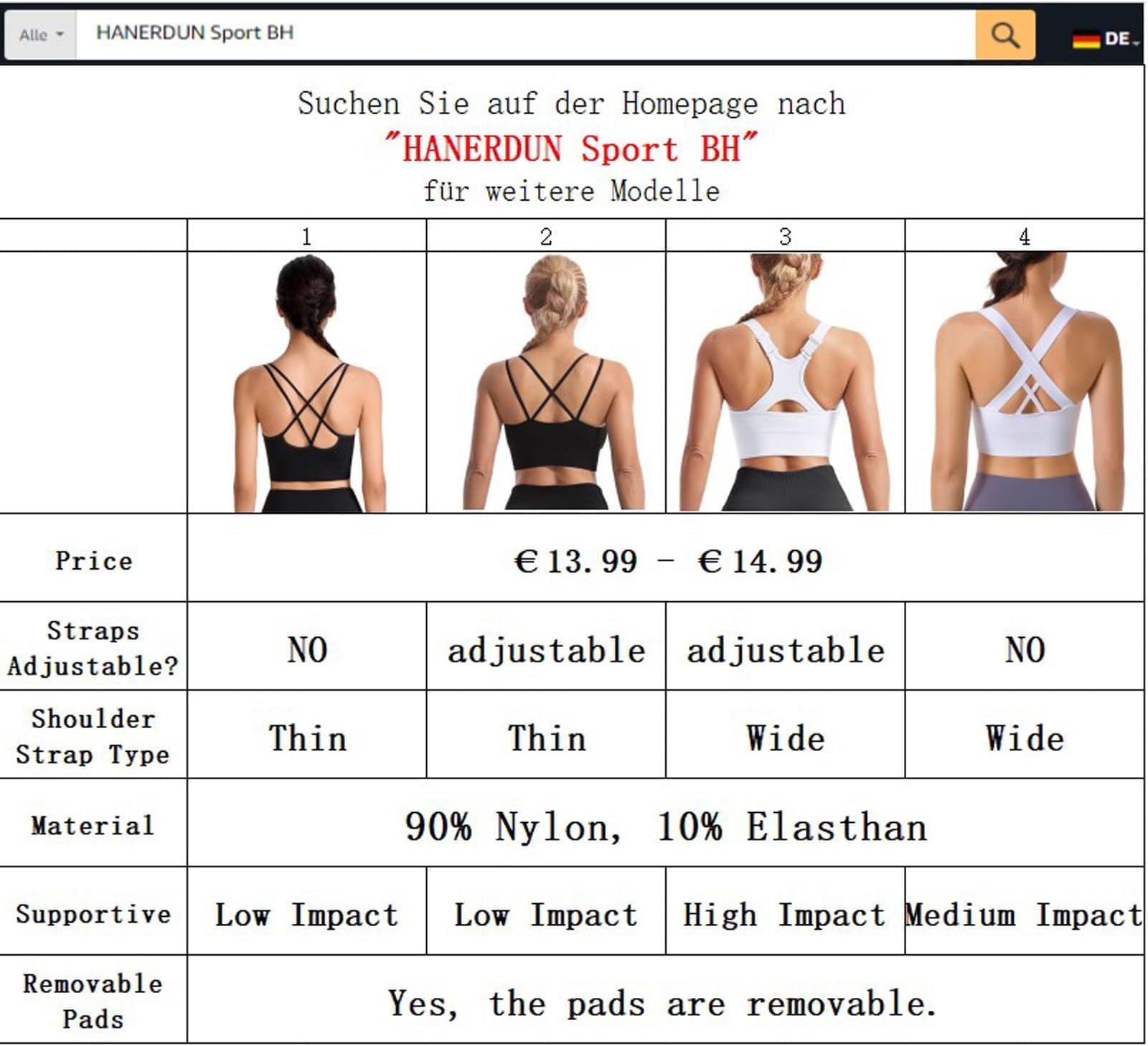 HANERDUN Reggiseno Sportivo Donna con Incrocio sulla Schiena Reggiseno Push-up Senza Cuciture con Spalline