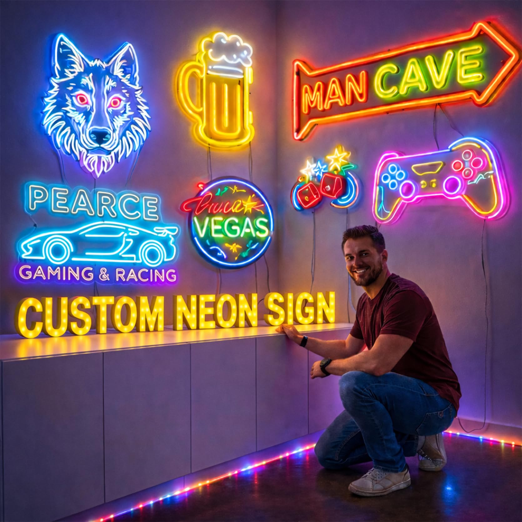 Custom Logo Neon Sign for Men Women, Personalized LED Neon Business Sign with UV Print Acrylic Backboard, Custom Company Brand Wall Light for Store