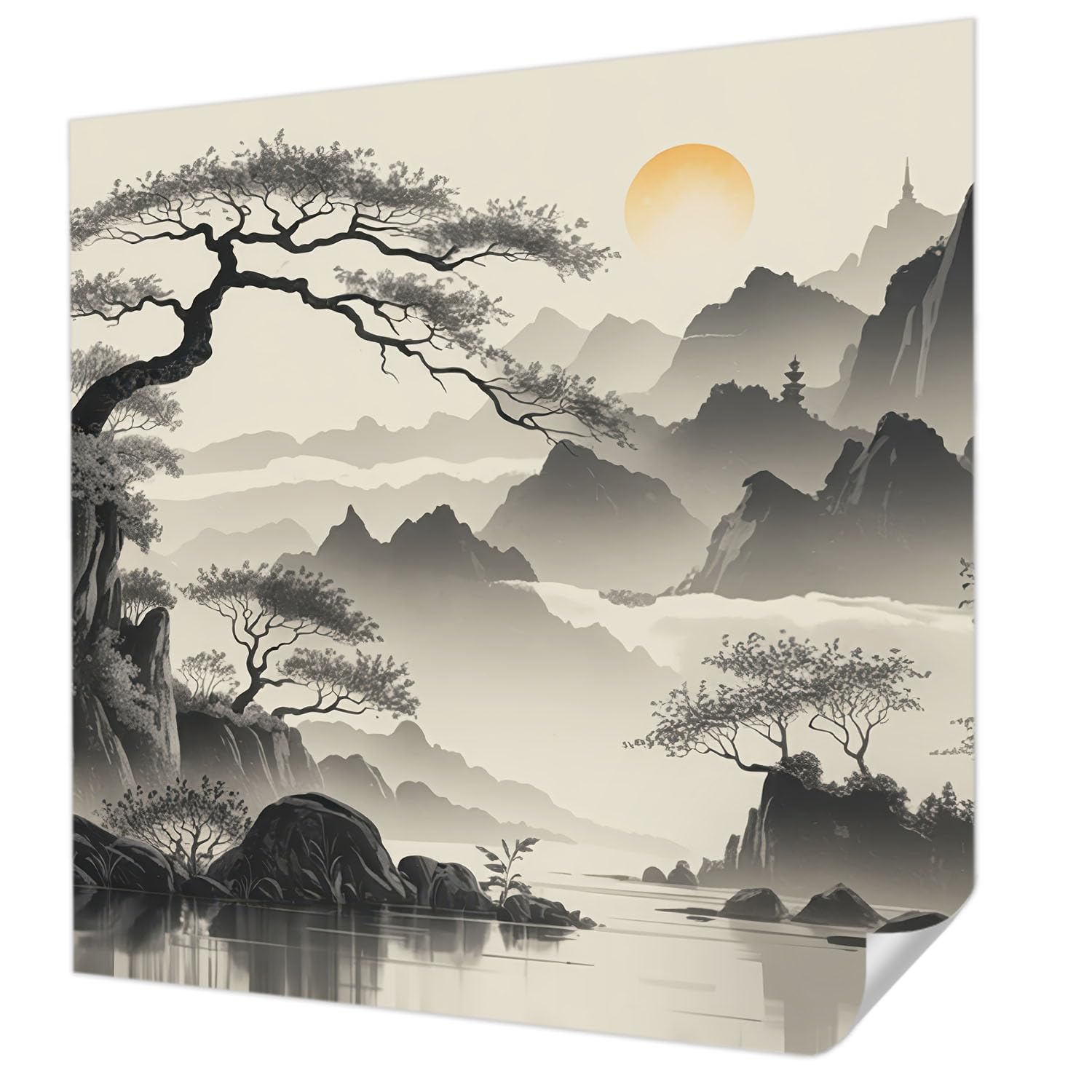 Papier peint panoramique 250x250 cm photo autocollant motif paysage oriental Tulup pour salon