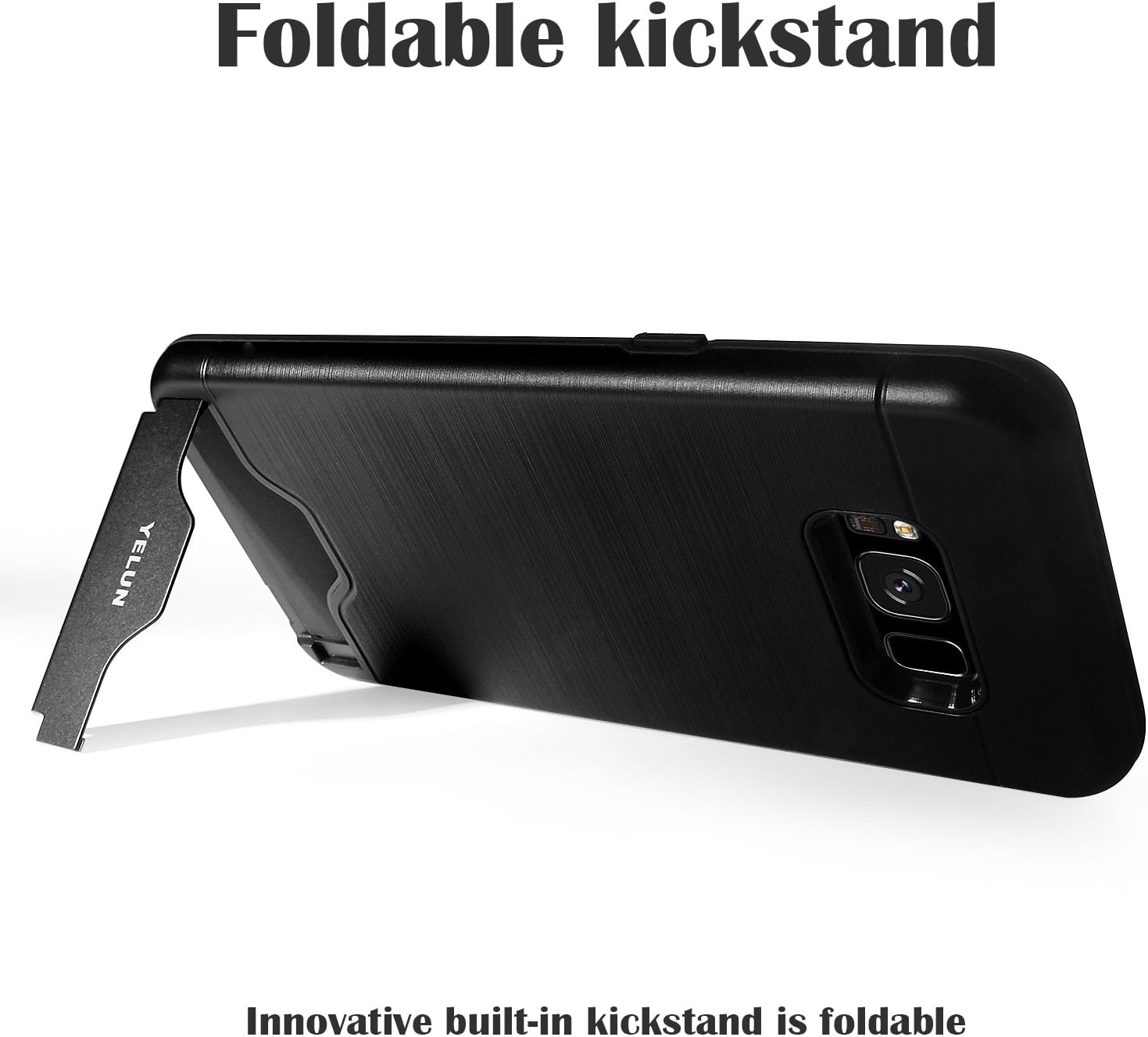 Yelun Galaxy S8 Case, Shockproof Slim Fit Dual Layer Rugged Hybrid Cover Protective Case with Card Slot Holder and Kickstand Wallet Case Heavy Duty Bumper Case for Samsung S8-Black
