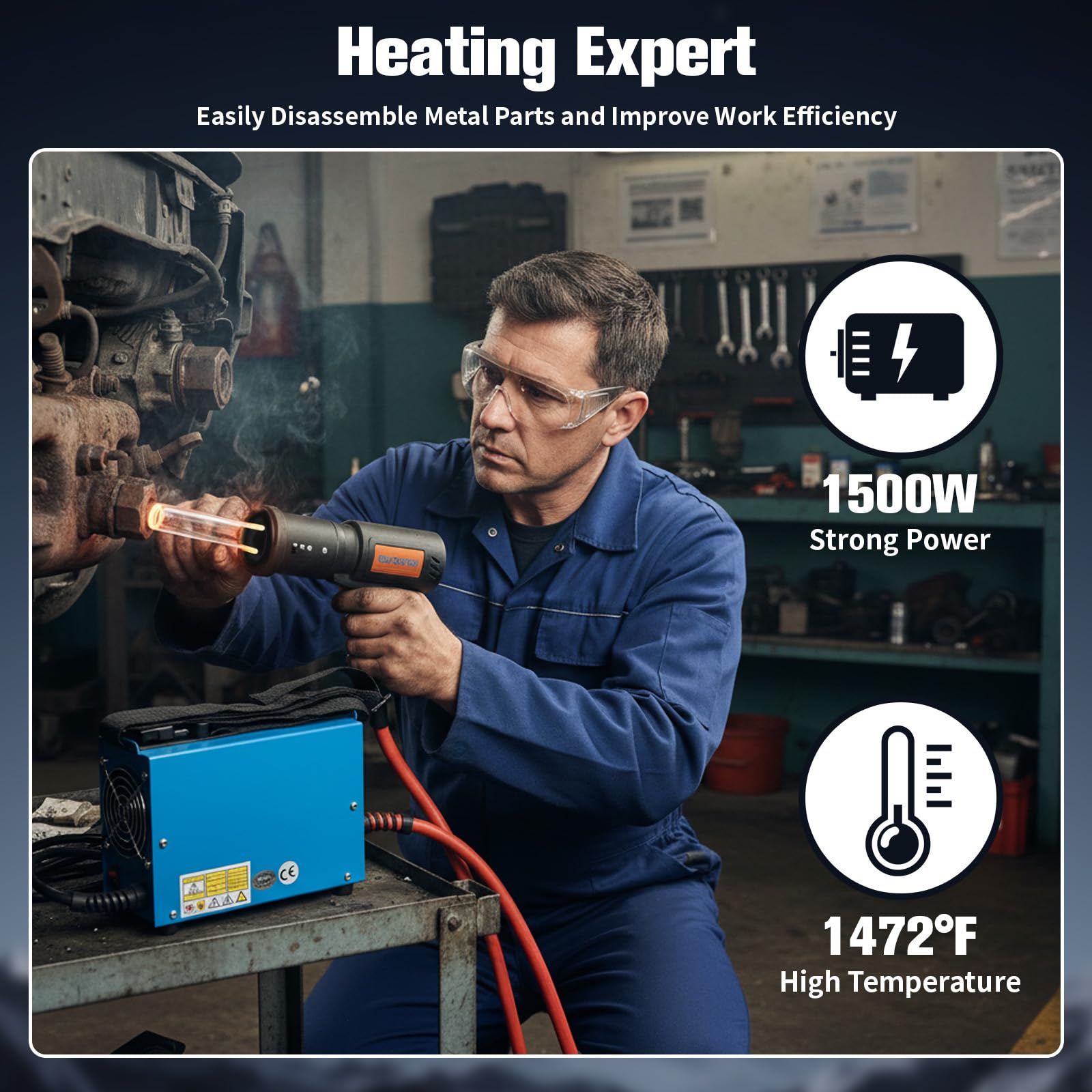 Chauffage magnétique à induction 1500 W pour voiture, sans flamme, chauffe-induction avec 4 bobines de chauffage, desserrage de vis pour induction