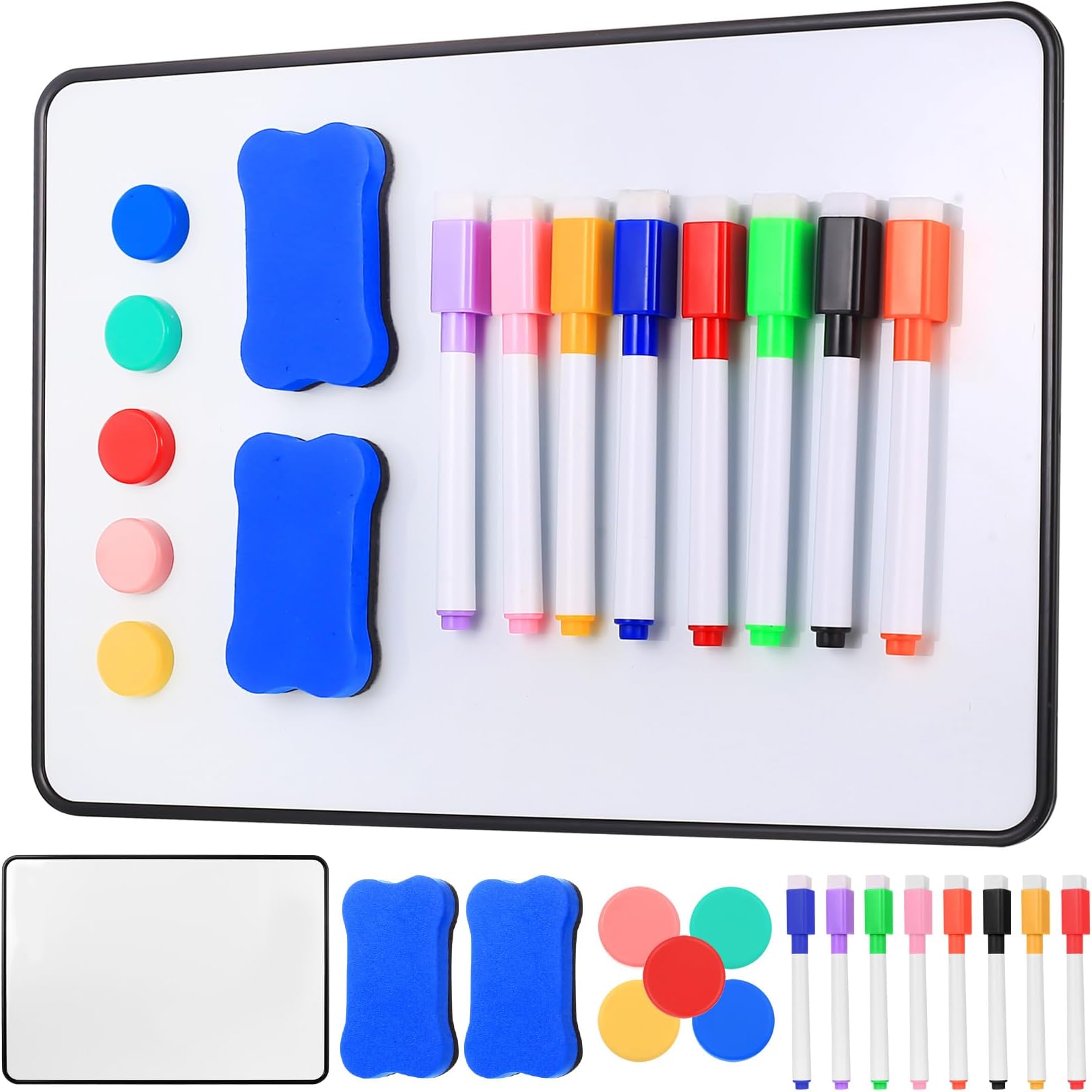 2 Pcs Small Whiteboard A4 Size, Double Sided Dry Erase Boards, Mini Whiteboards and Whiteboard Pens with Eraser and Magnets, School Home Office Classroom Drawing Writing(29.5x21 cm)