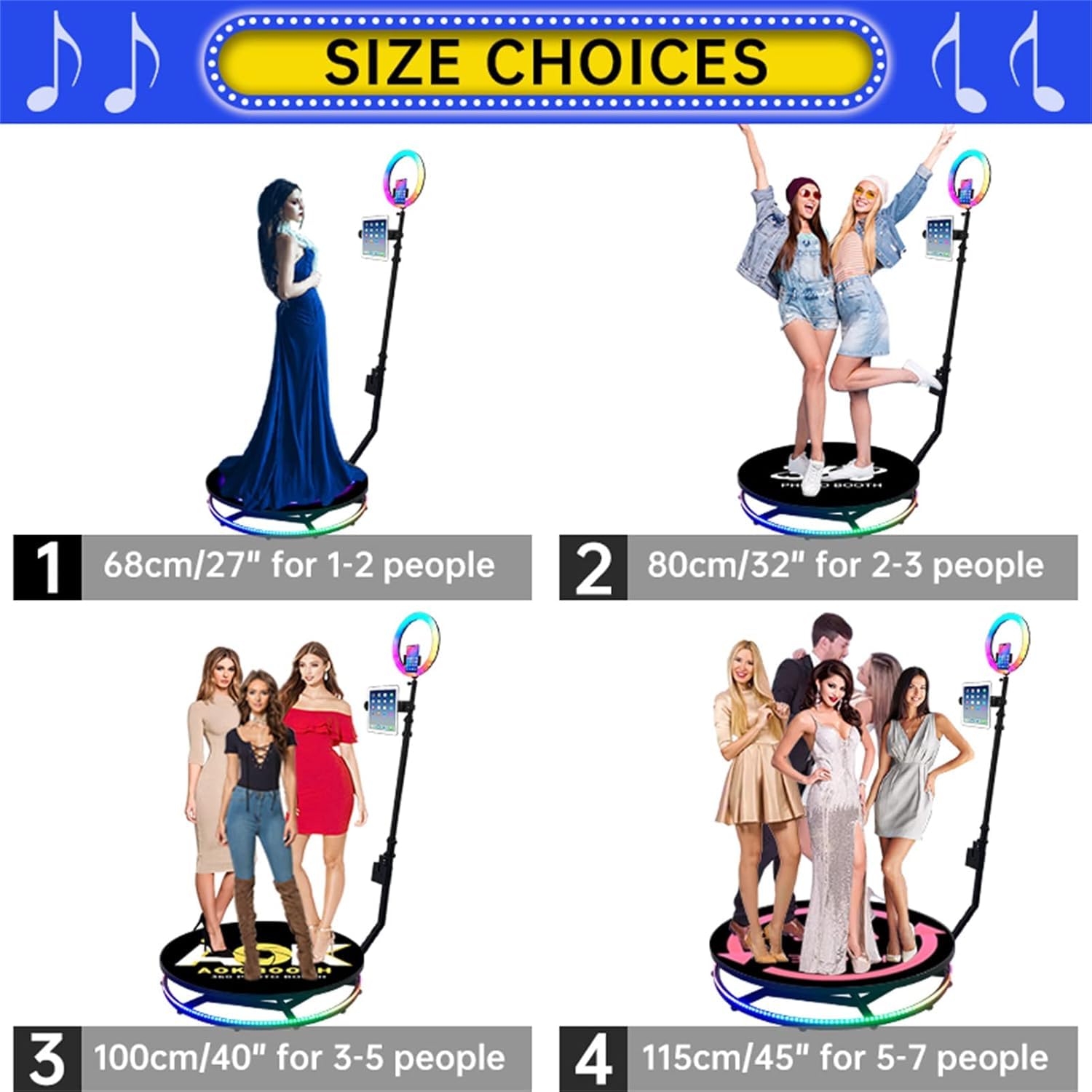 FotoCabina 360° con Telecomando e Custodia, Cabina Video Slow Motion per Feste e Matrimoni, Supporto Multi-Dispositivo e Luce Anello - Strumento Professionale per Eventi e Social Media,100cm