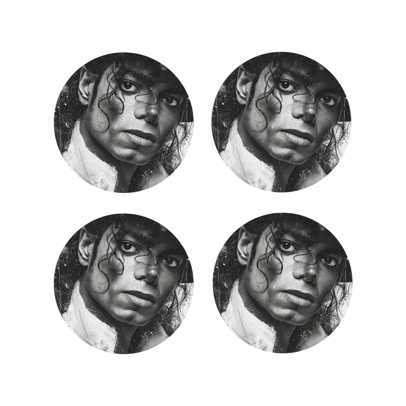 Coasters Set of 4 Round Leather Coaster Quick-Dry Drink Michael Jackson Coasters for Desk Absorbent Mugs Pads Tabletop Protection Pad Heat Resistant Coffee Cup Mat for Kitchen Bar