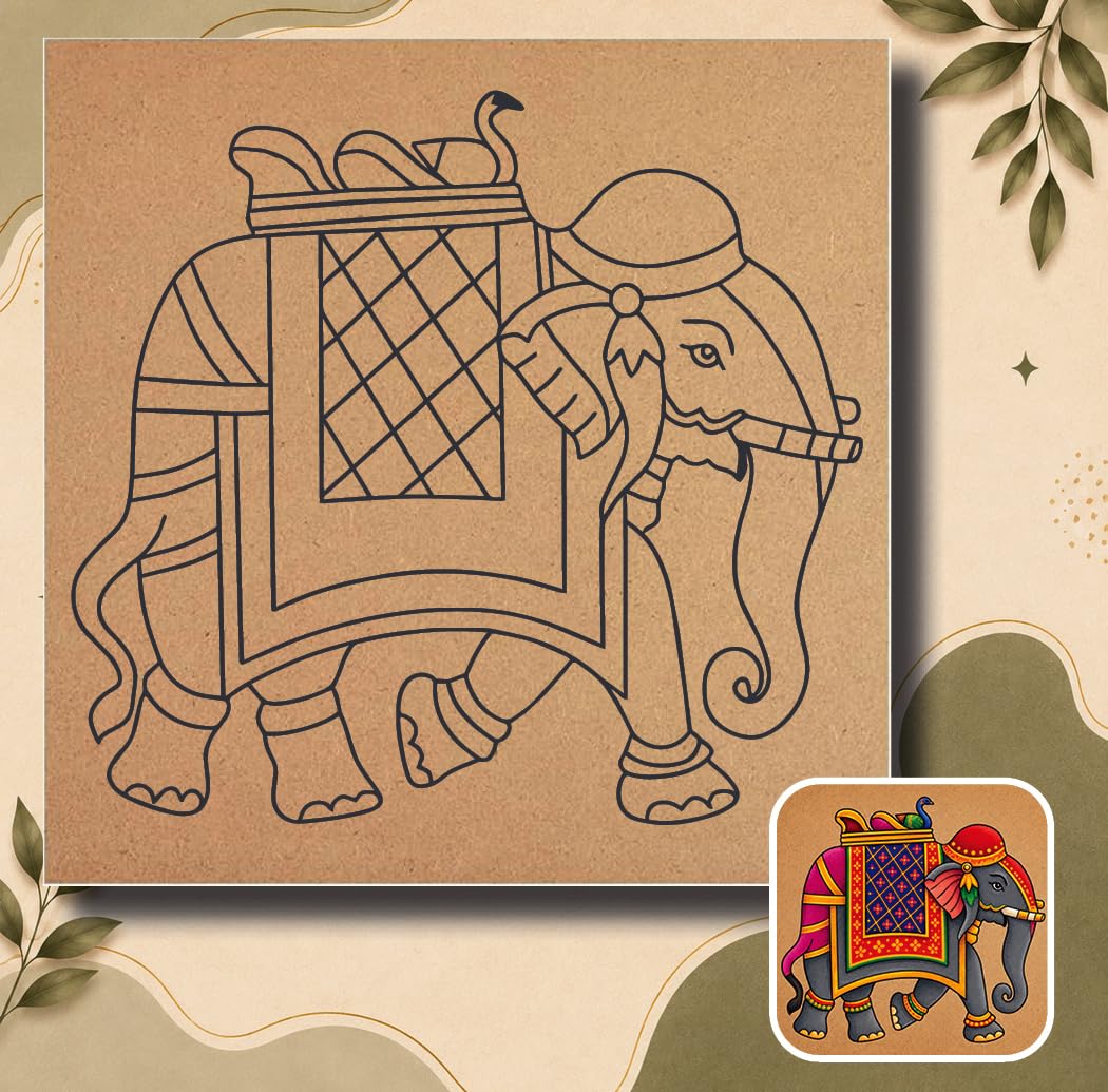 Craft360 Royal Elephant Pre-Marked MDF Painting Base for DIY Art & Craft | Rajasthani Elephant Design Wooden Cutout for Acrylic Painting, Mandala Art & Home Decor | Unfinished MDF Board (11 inch)-picture-39