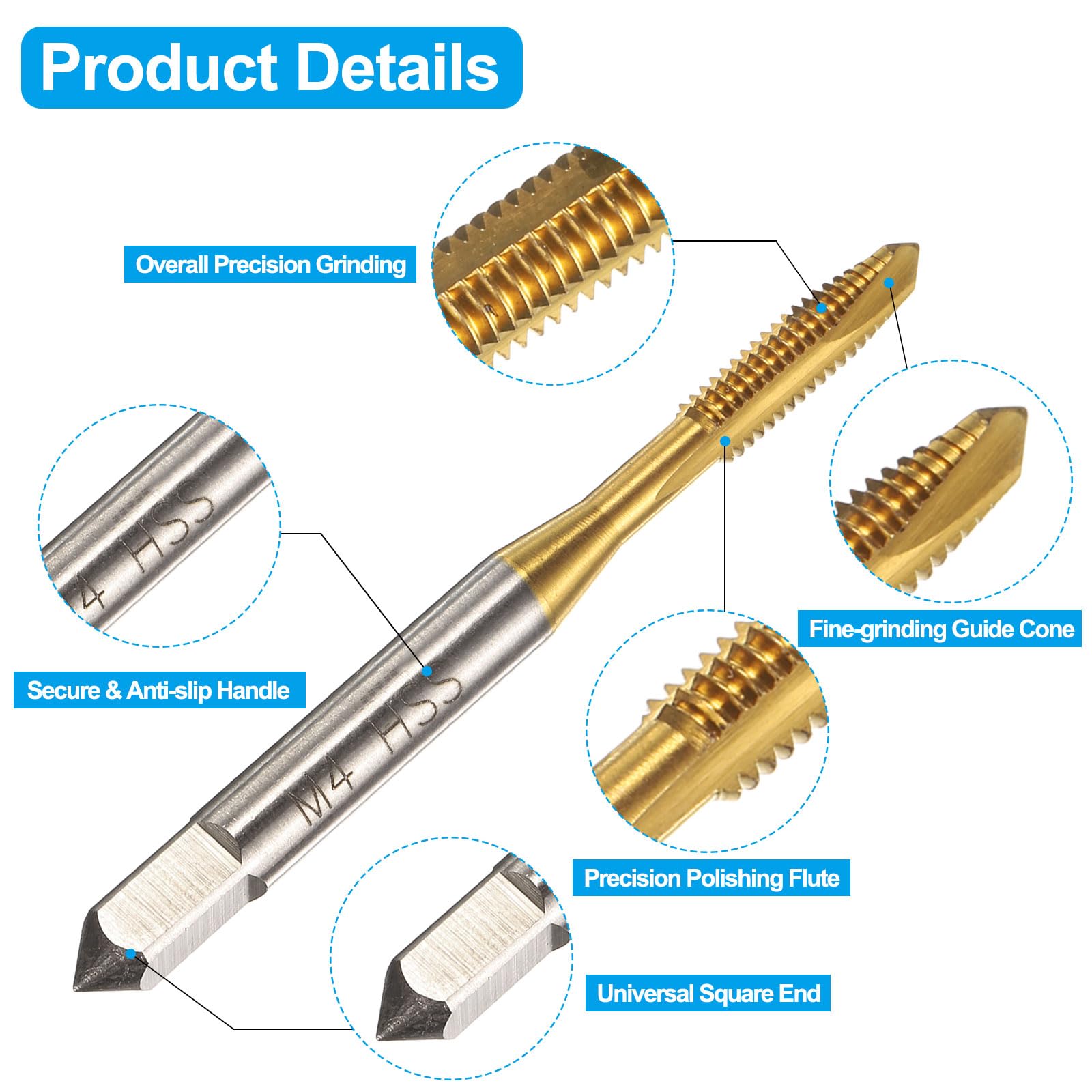 QUARKZMAN 14pcs Jeu De Tarauds A Pointes Spiralee M2 M2.5 M3 M3.5 M4 M5 M6 Tarauds Metriques, Acier Rapide 6542 Revetu De Titane Outil De Taraudage Machine De Reparation De Filetage