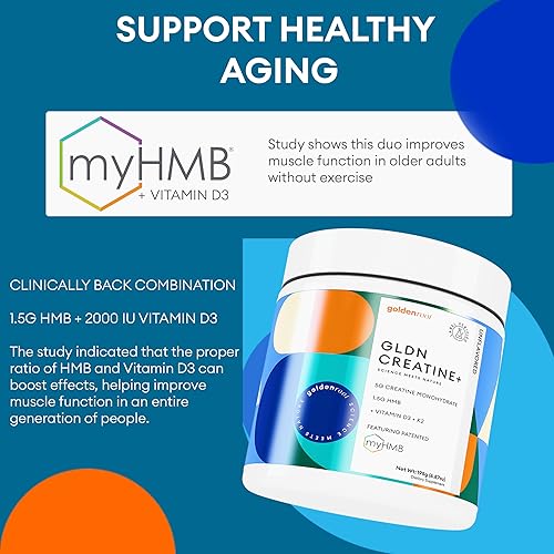 Miniatura 3 de GLDN - Creatina monohidrato con HMB para apoyo muscular sostenido y recuperación con vitamina D3 y K2 para la salud ósea y articular, diseñado para