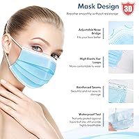 Vista 5 de HDFK Mascarilla desechable para adultos, 3 capas, no tejida, con clip para la nariz, cinta para las orejas, color azul, paquete de 50