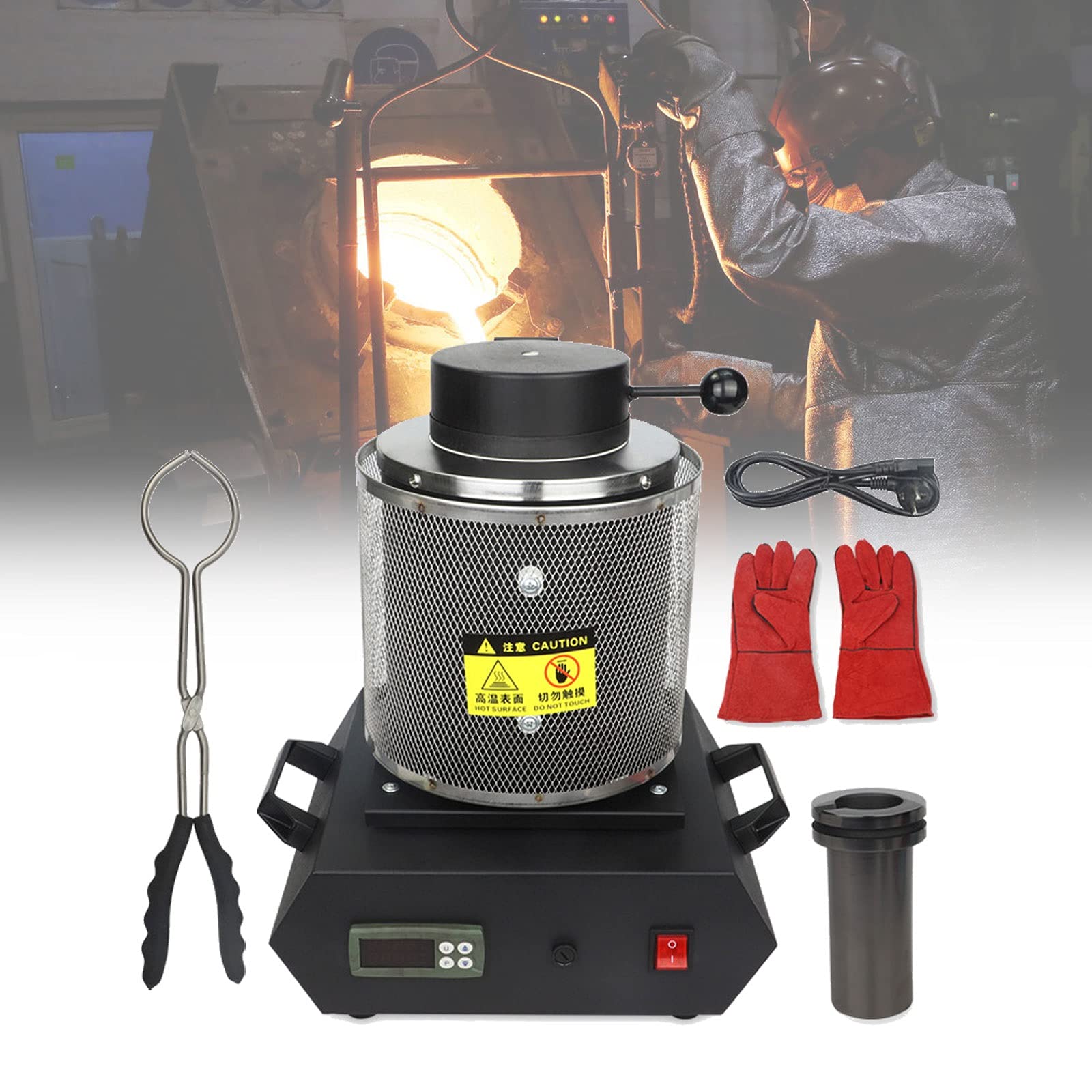 Metal Smelting Furnace Kit With Copper Bronze Lead Tin Melting Pot - Electric Melting Furnace Ingot Casting Set With Crucible Mould Tongs By Digital