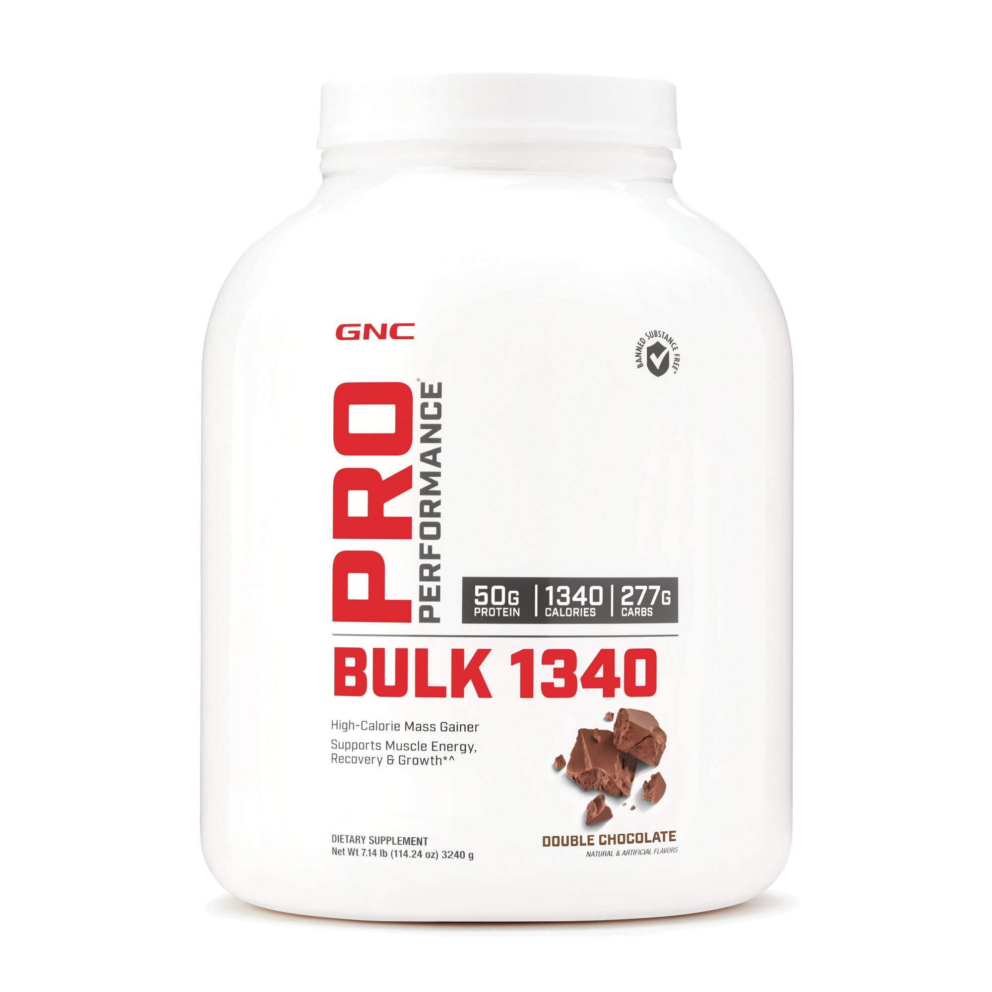 GNC Pro Performance Bulk 1340 Mass Gainer Protein Powder, 50g, Gluten Free, Whey, Creatine, BCAA, 3rd Party Tested, Muscle Recovery & Growth, Micronutrients, Double Chocolate, 9 Servings