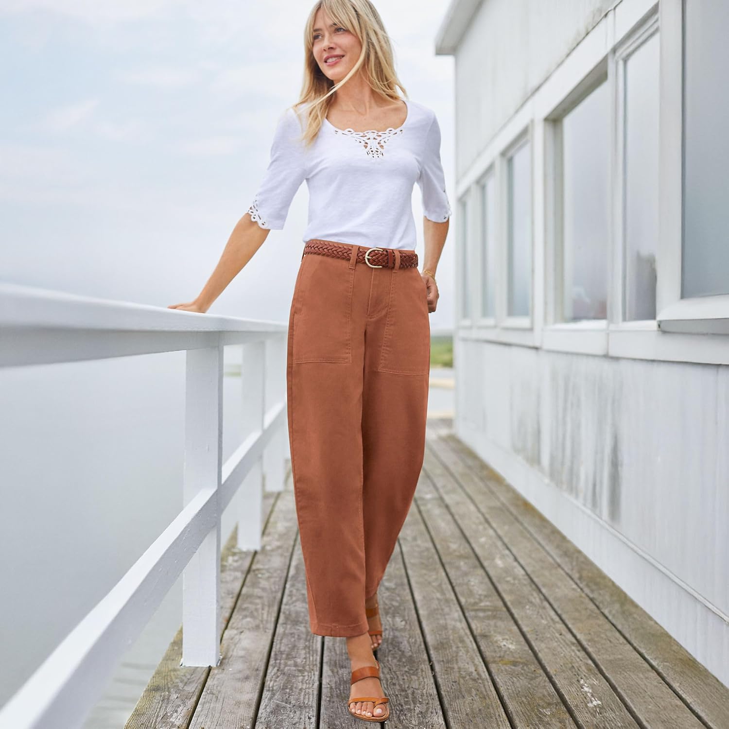 Lands' End Women's High Rise Barrel Leg Chino Pants