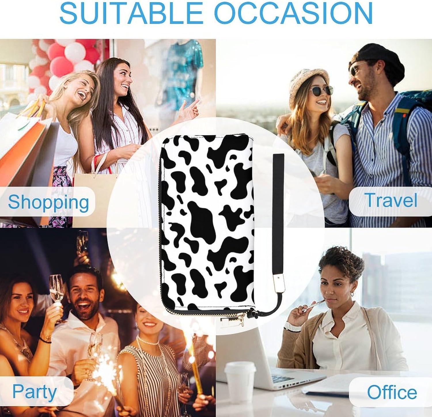 Black And White Animal Cow Print.png Portable Long Handheld Wallet, Large Capacity Wallet