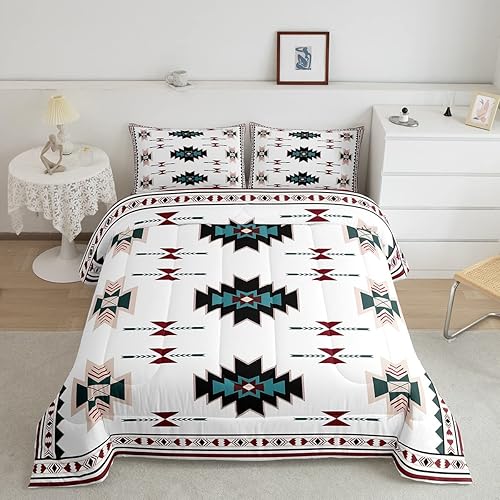 Erosebridal Juego de edredón bohemio occidental tamaño Queen, colcha azteca, juego de ropa de cama étnica tribal con flechas decoración de país,