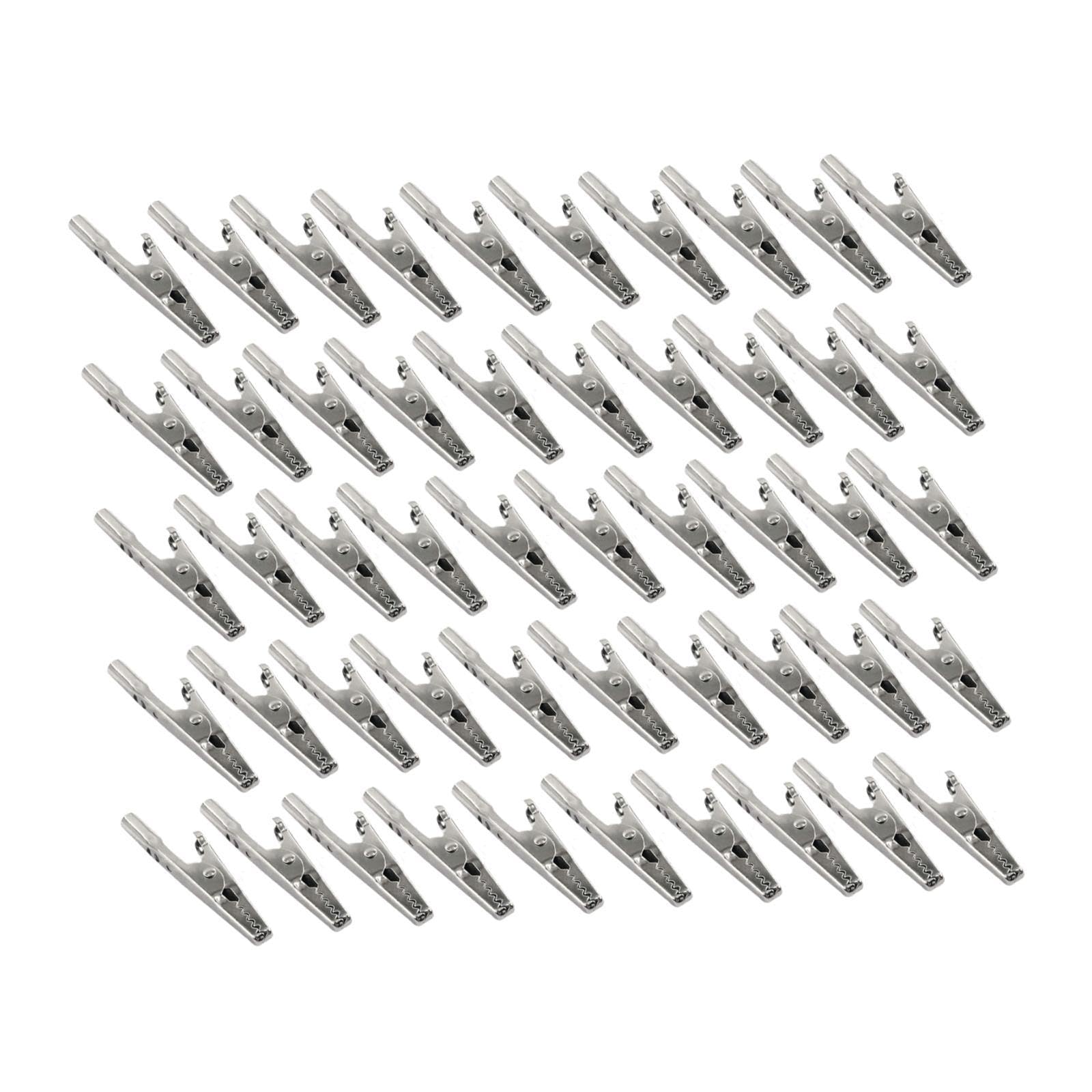 Baoblaze 50x Metal Alligator Clip Crocodile Clamps Silver Crocodile Clips Spring Clamps for Home Technical Sector Electrical Test Work