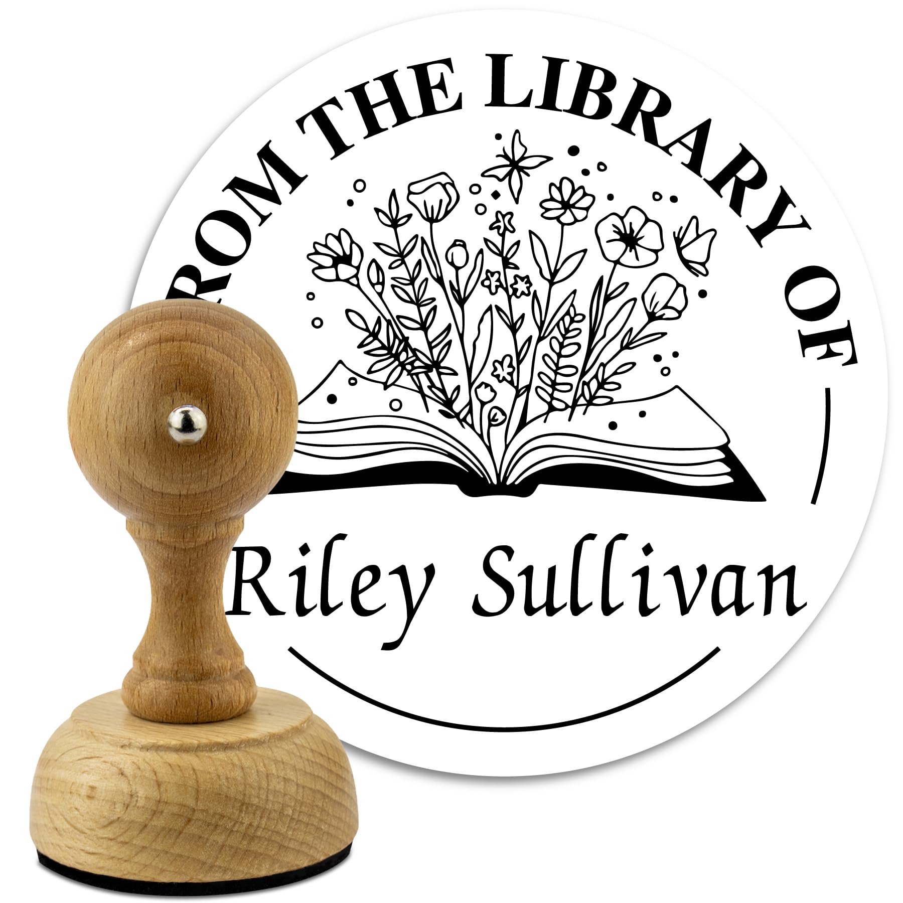 Custom Wood Library Hand Stamp - Style 074 - Great for Customizing Books, Ex Libris, Personalized Journals and More.