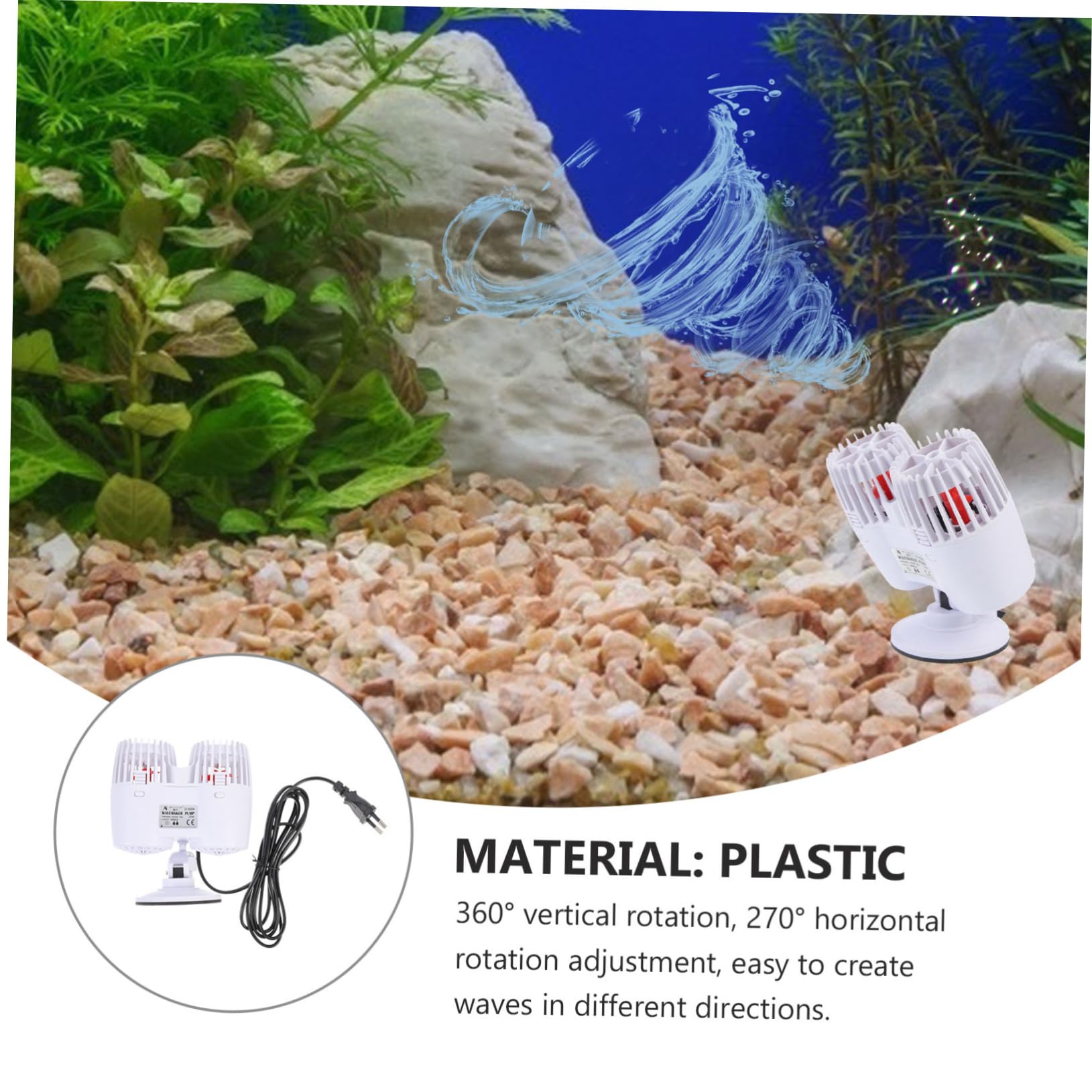 Angoily Leise Wellenpumpe aus Kunststoff mit Saugnapfbasis für Aquarium 15000l/h Förderleistung 20w Leistung und 200cm Kabel für Kleine Aquarien