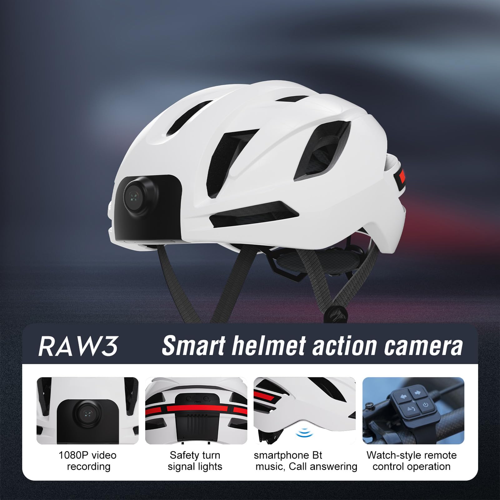 Luocute Casco de Bicicleta Inteligente, BT Habilitado con Cámara 1080P, Luces Intermitentes, Altavoces y Micrófono Integrados, para Adultos, Hombres y Mujeres, Seguridad en Ciclismo