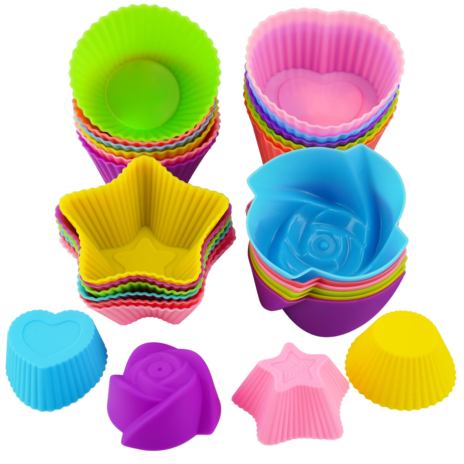 Silicone Cupcake Liners Reusable, 24Pcs Non-stick Muffin Liners Baking Cups