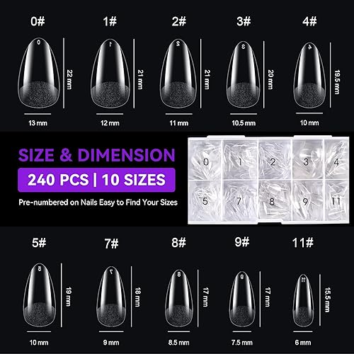 Miniatura 2 de Gelike ec Puntas de uñas cortas de almendra 240 puntas de gel suave para extensiones de uñas, gel de cobertura completa en forma de almendra, puntas
