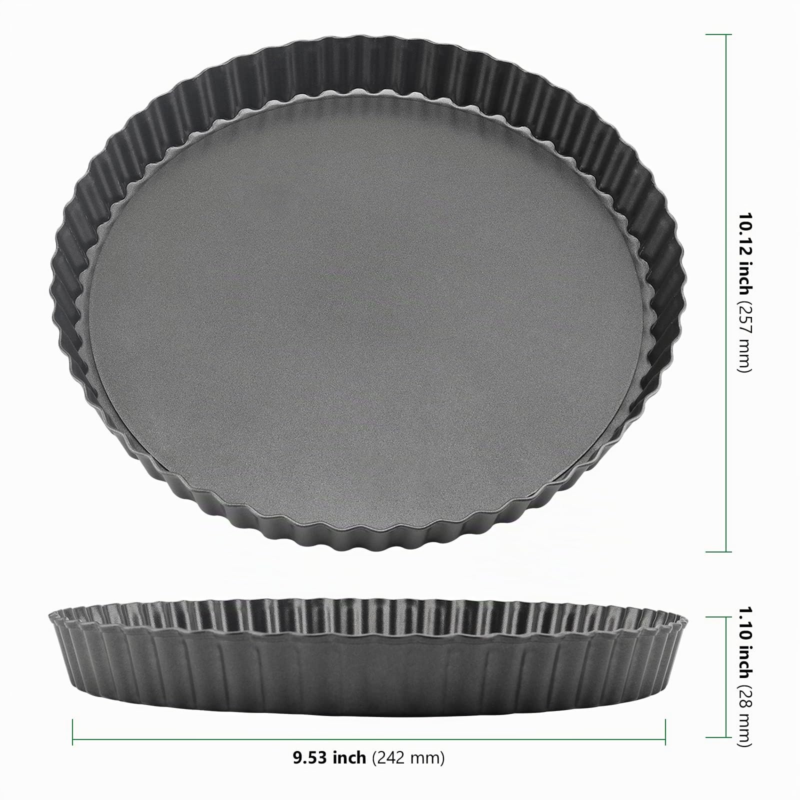 HAKZEON Lot de 2 Moules à Tarte à Quiche de 24,5 cm, Antiadhésifs Amovibles et Cannelés avec Fond Amovible pour Cuisson Quiches, Flans, Tartes aux Fruits