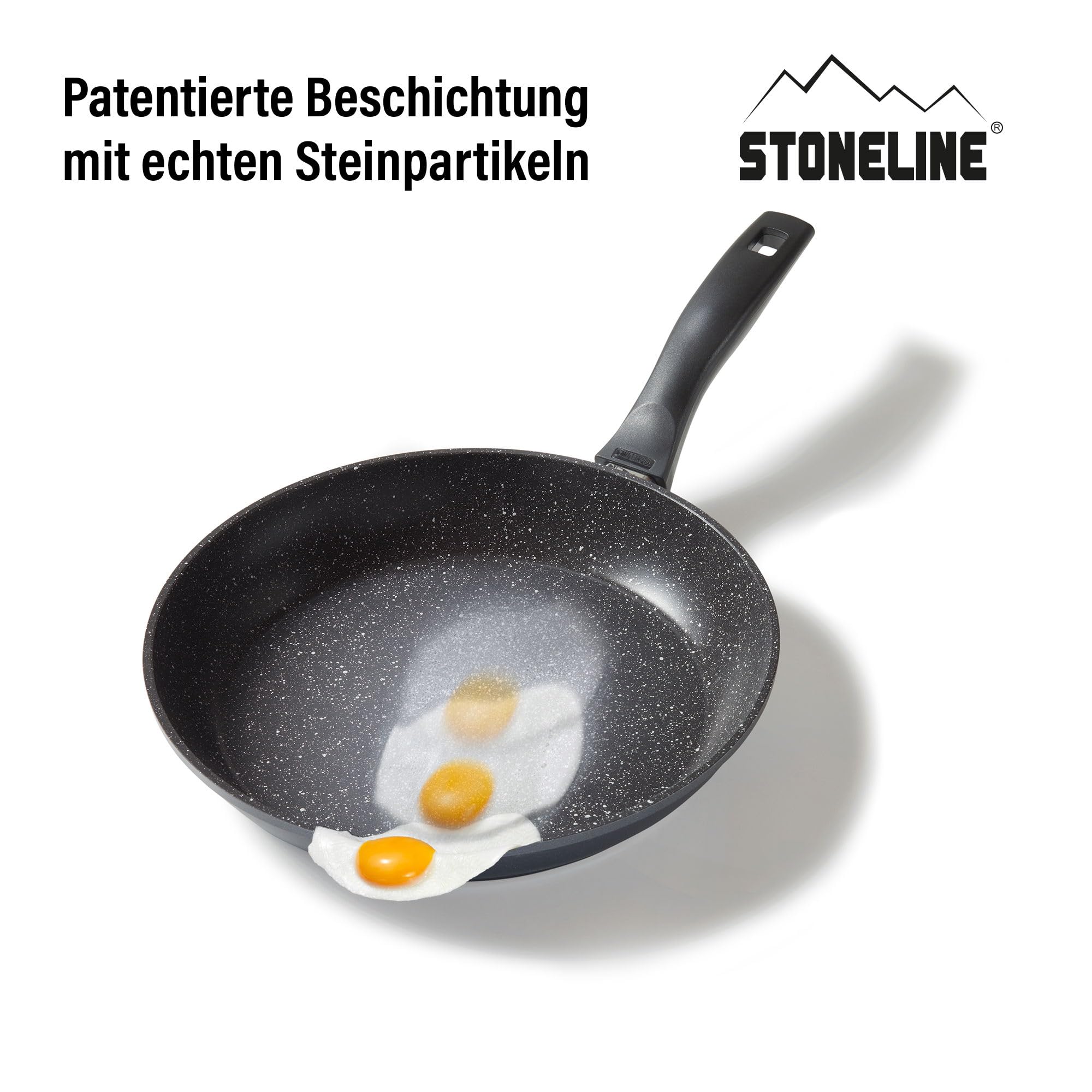 STONELINE Poêle à Frire 28 cm, adaptée à l'Induction, Revêtement Antiadhésif avec de vraies particules de pierre, Cuire, Rotir et Mijoter sans Huile ni Graisse