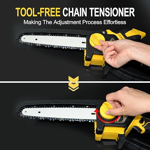 Miniatura 6 de Mini motosierra inalámbrica con pantalla de visualización eléctrica, motosierra pequeña de mano de 8 pulgadas con regulador de cadena automático y