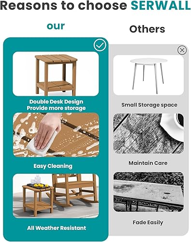 Miniatura 6 de SERWALL Mesa auxiliar doble Adirondack rectangular, color marrón