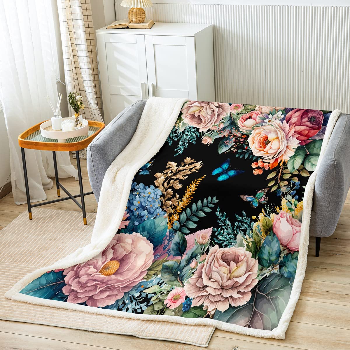 Manfei Coperta In Pile Morbidissima Con Stampa Cavalli E Fiori Galaxy - 76x101 Cm - Microfibra 100% Poliestere, Reversibile, Per Bambini E Ragazzi