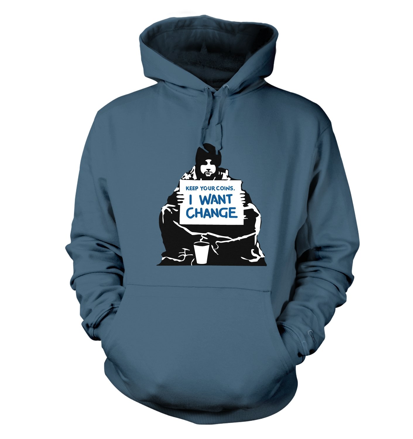 Banksy By Big Mouth Men's Airforce Blue Banksy Keep Your Coins, I Want Change - Hoodies - Large (40")