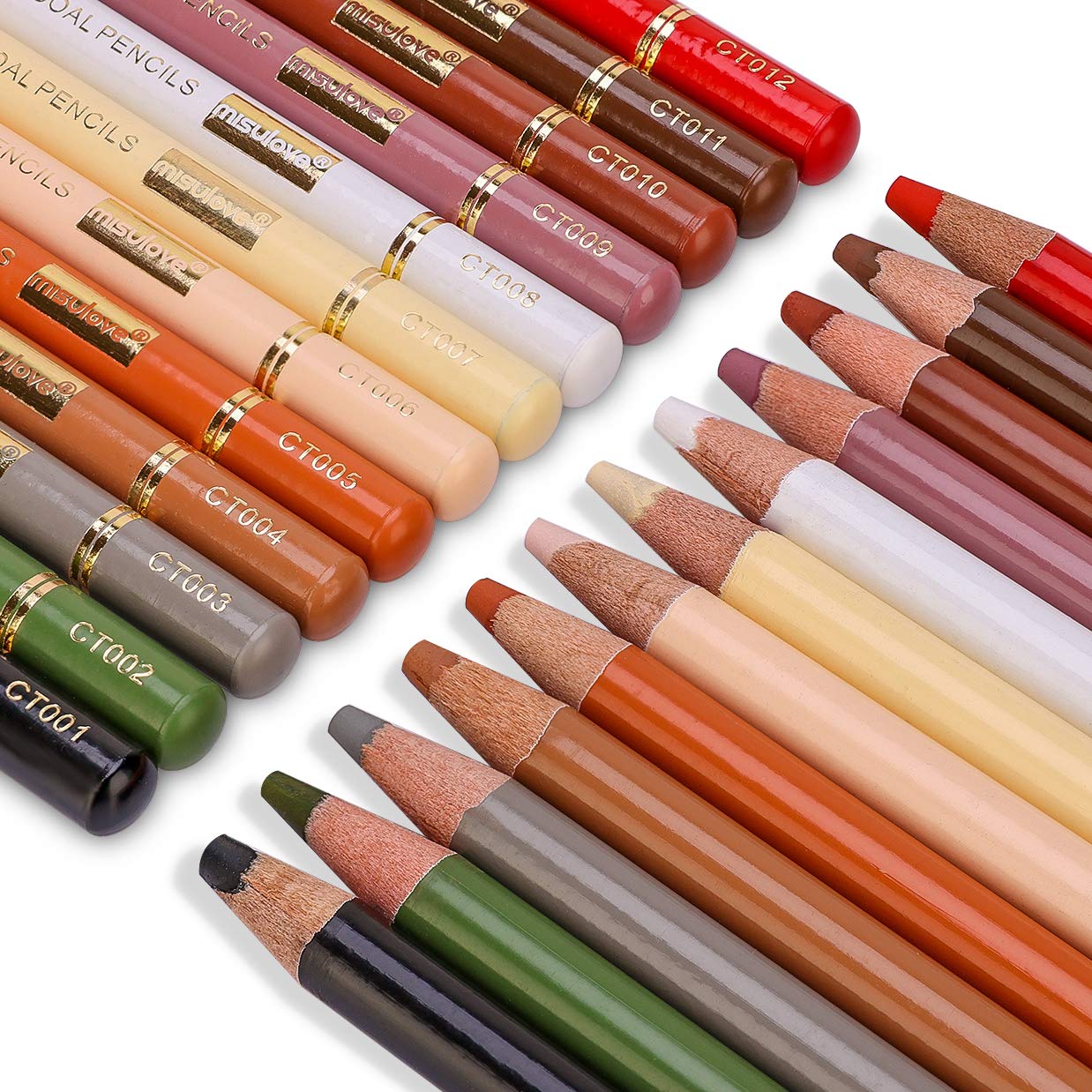 MISULOVE Charcoal Pencils Drawing Set, 12 Colors Professional Soft