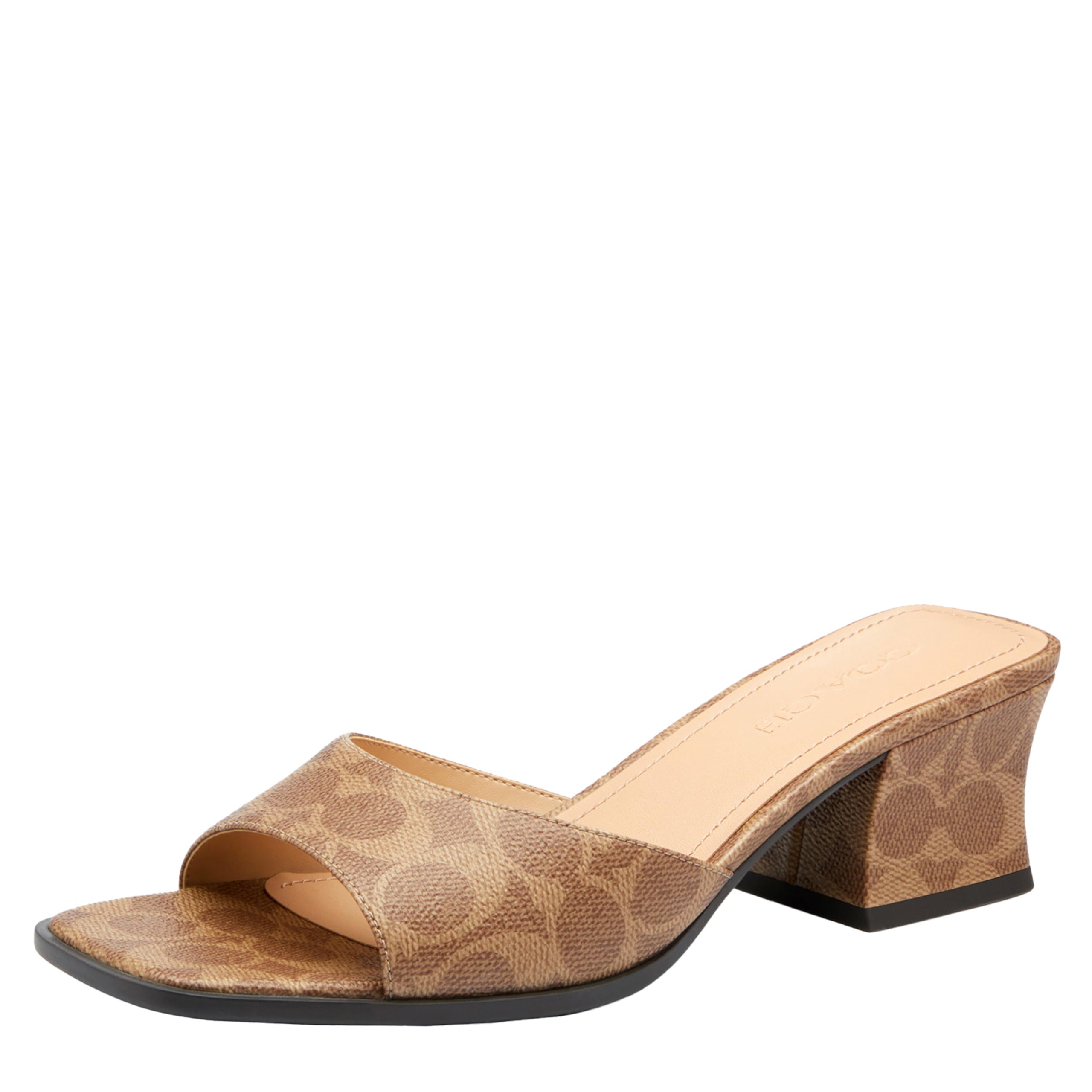 COACH womens Sculpted C Coated Canvas Block Heel Sandals