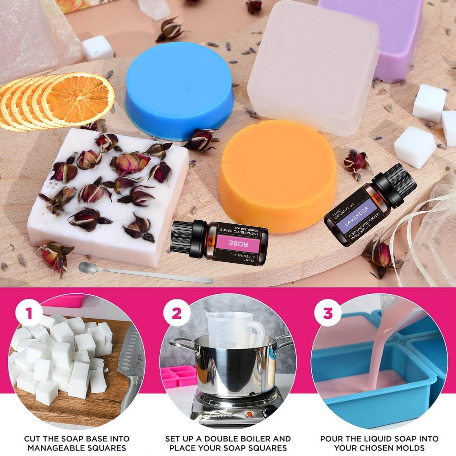 SUNXBUK Sapone Fai Da Te,Kit per la Produzione di Sapone Fatto a Mano,Set Creativo, Kit per Principianti per la Preparazione di Fai Da Te, Inclusi Tutti i Materiali,Regali di Natale e per le Feste