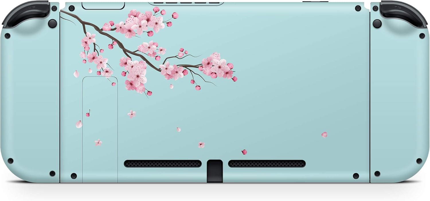 Tacky Design Sakura Blue Skin Compatible with Nintendo Switch Skin Wrap Cover, Blossom Flowers Skin for Nintendo Switch Stickers, Premium Vinyl 3M Full Wrap Decal.