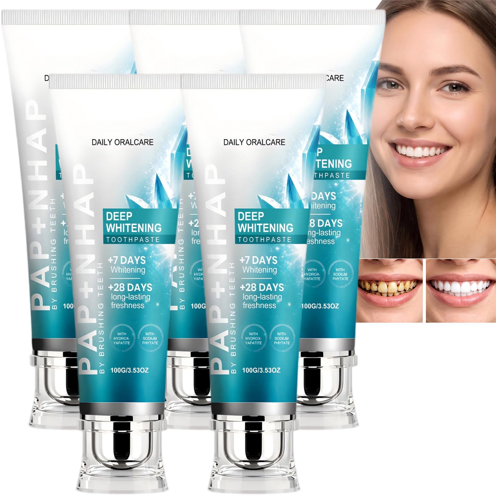 Dentifrice blanchissant nano hydroxyapatite avec hydroxyapatite et phytate de sodium,soins bucco-dentaires quotidiens blanchissants sans fluorure pendant 7 jours, soins doux pour les dents (5pcs)