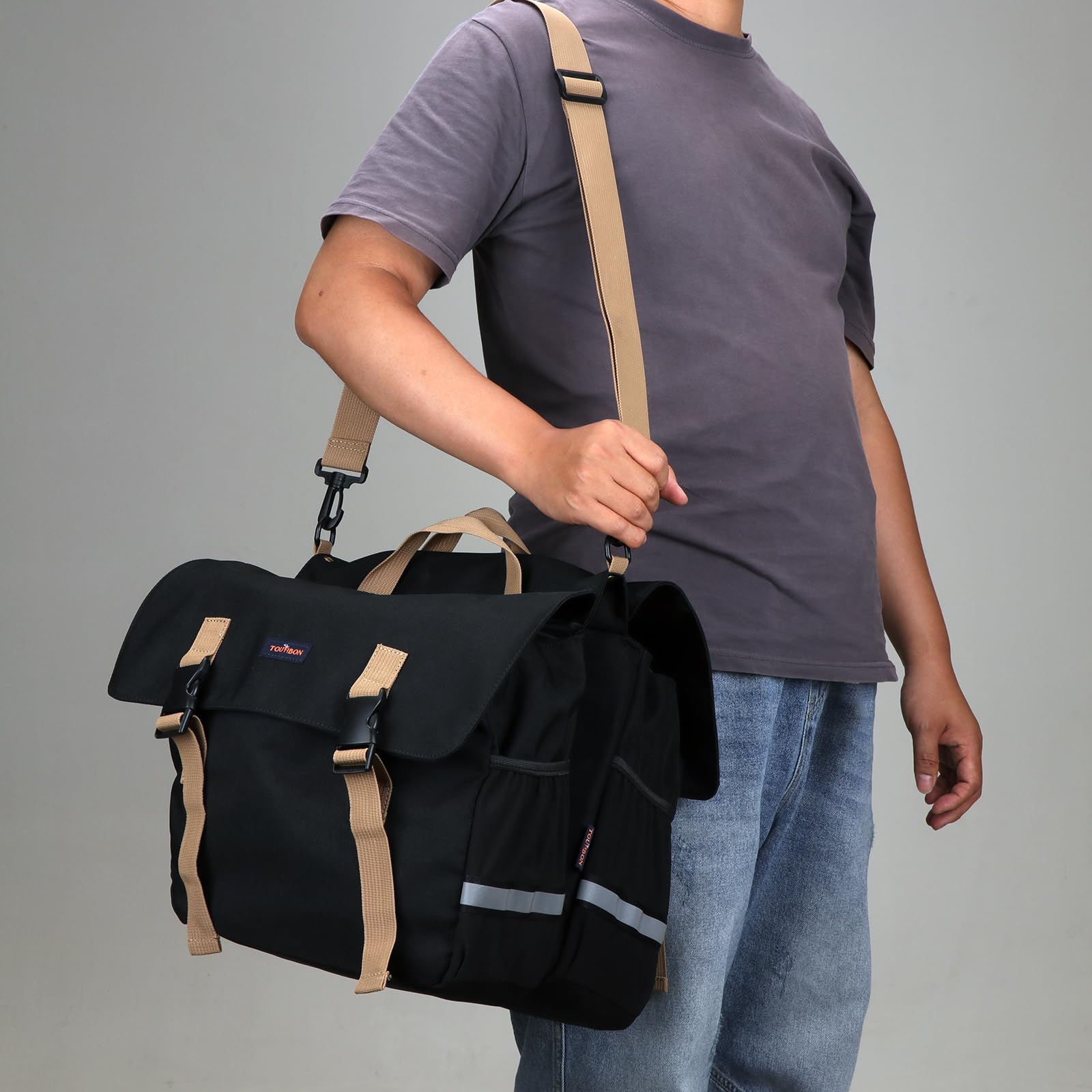 TOURBON Nylon Borsa Bici Doppia Grande Borsa Posteriore per Bicicletta con Tracolla Borsa da Sedile per Ciclismo Portapacchi