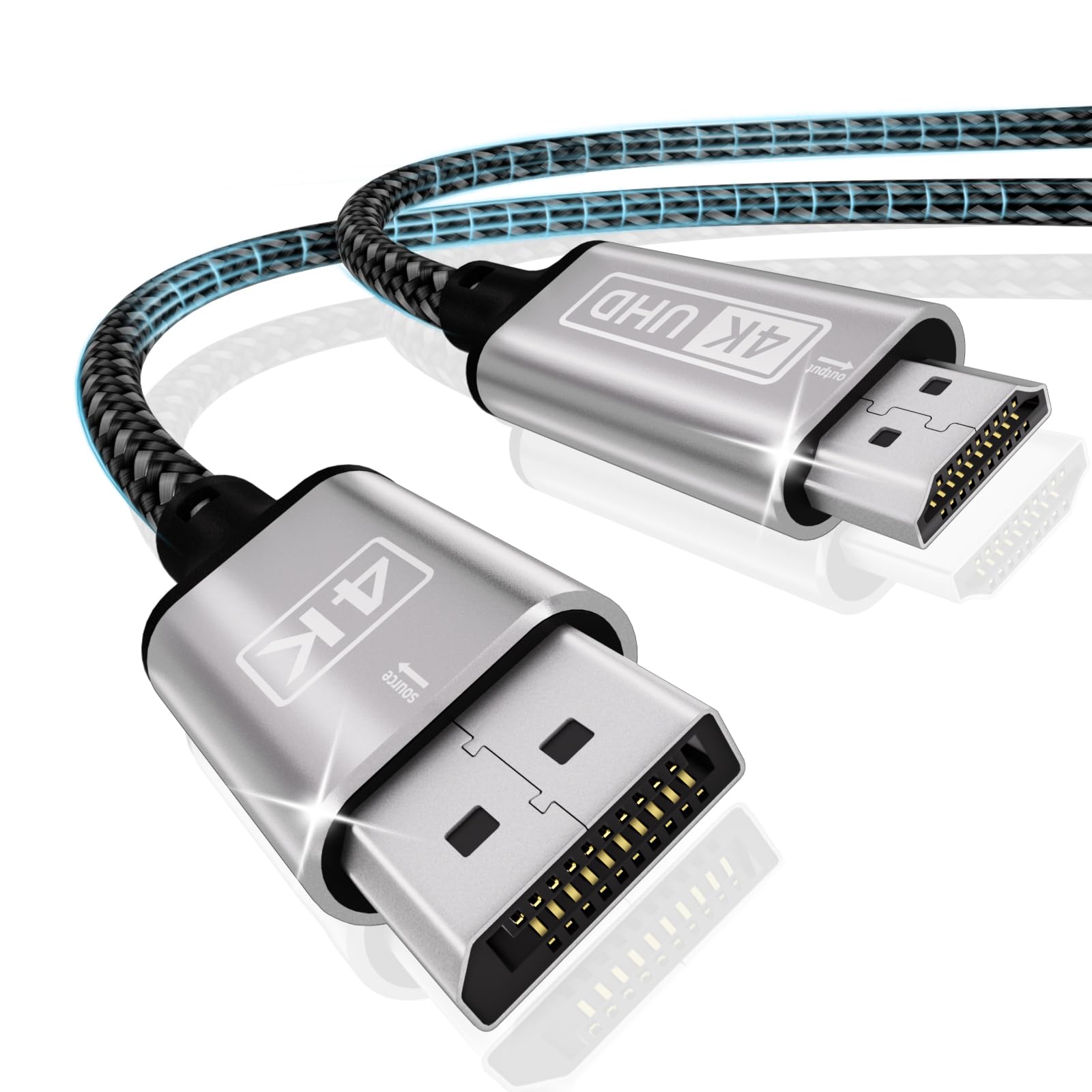 DisplayPort auf HDMI,Cuteluding 4K displayport to HDMI kabel 2M Unidirektionaler DP auf hdmi,Nylon Geflochten displayport HDMI Kompatibel mit Laptops,Desktops,PC,Dell,HDTV,Projektor AMD NVIDIA usw