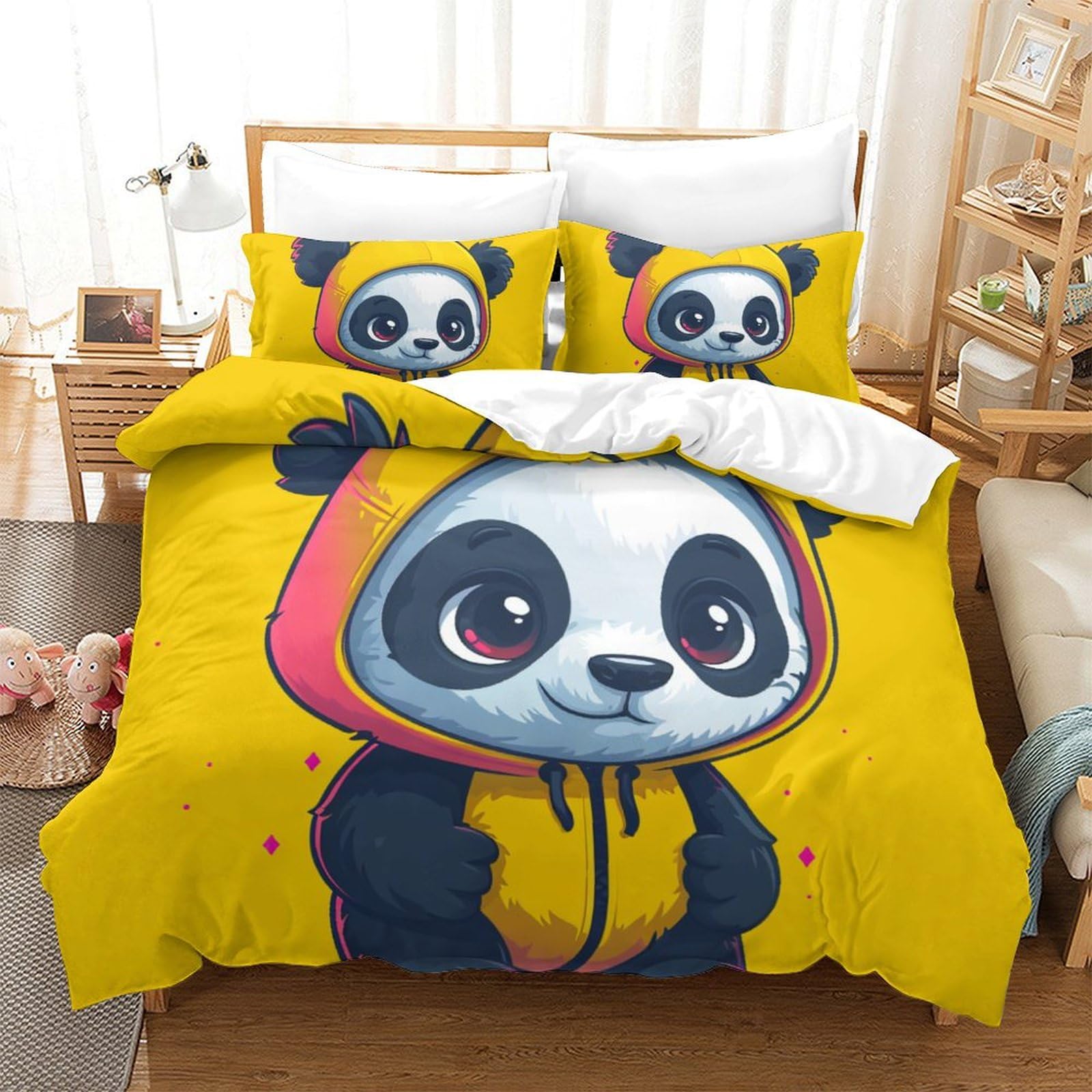 Parure de lit panda 260x220 cm avec housse de couette 3D en microfibre douillette pour la famille