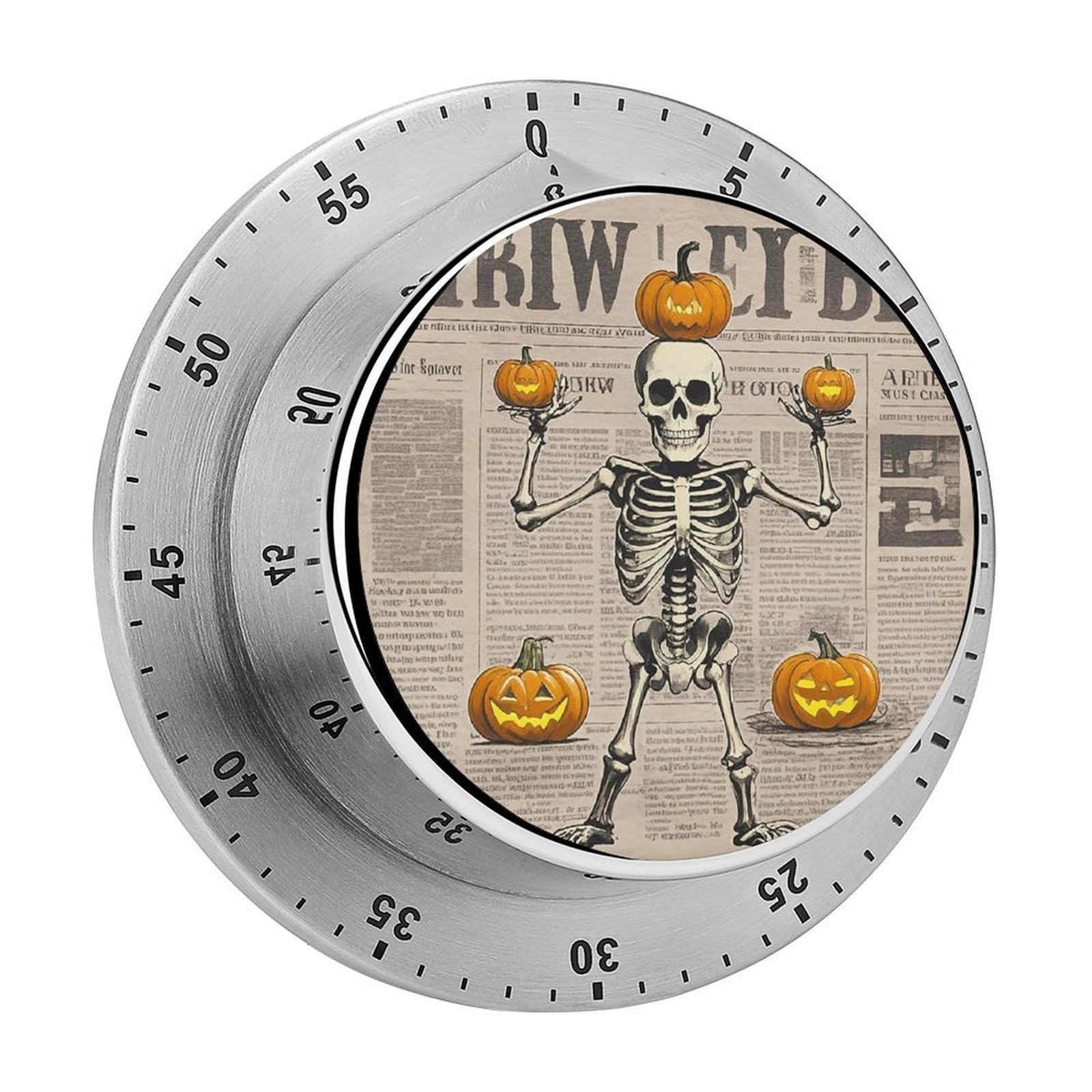 Skeleton Pumpkin Timer with Loud Alarm Precision 60 Minute Wind Up Timer Portable Manual Countdown Timers Exquisite Stainless Magnetic Kitchen Timers for Cooking Chef Clock