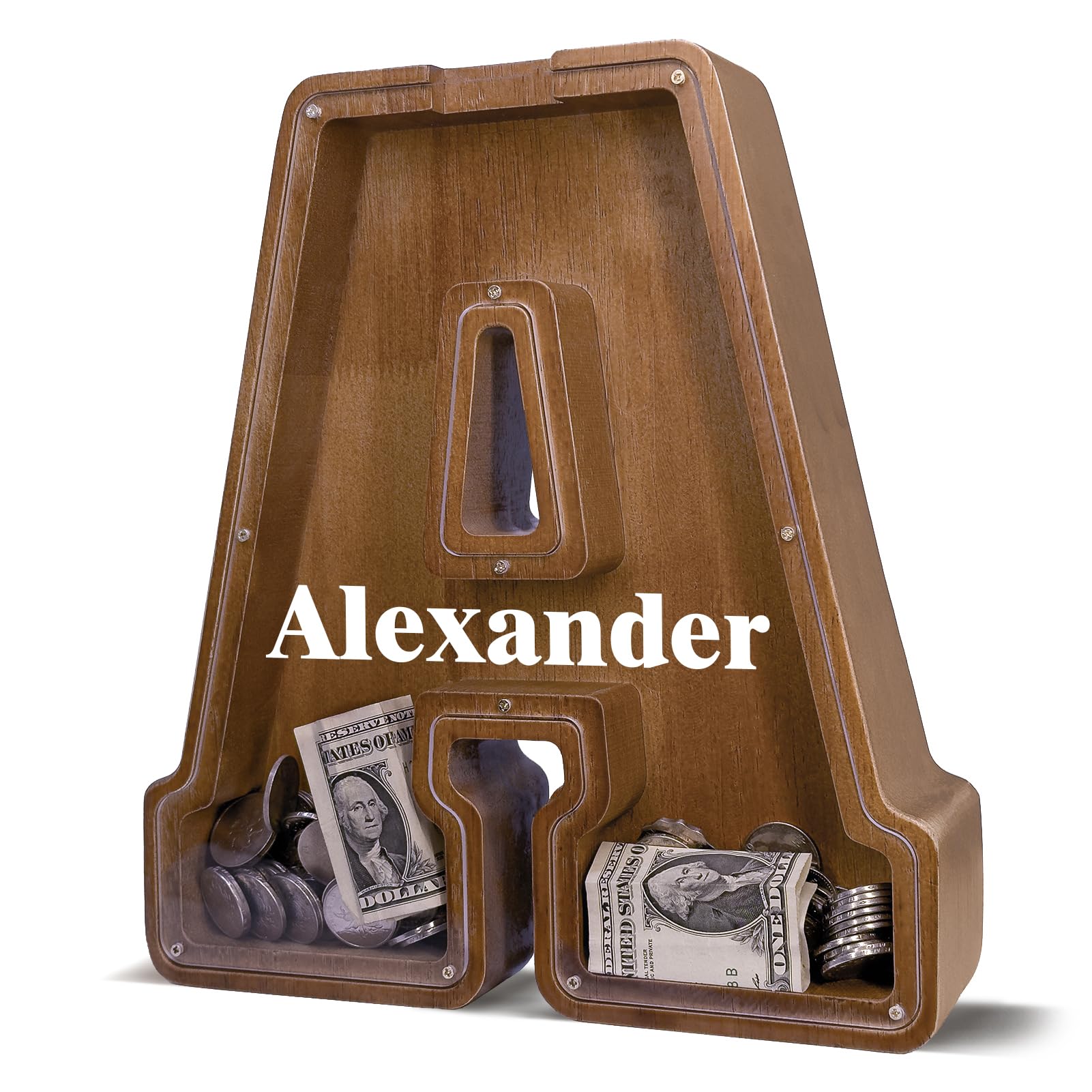 JOOMLAFLY Personalized Wooden Letter Piggy Bank for Kids - Customized Initial Coin Bank - Perfect for Boys and Girls - Birthday and Festival Gift