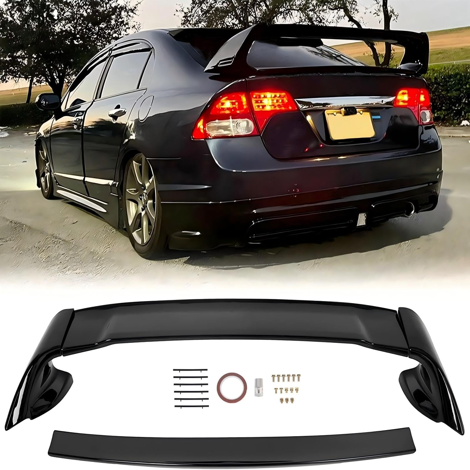 ECOTRIC Rear Trunk Spoiler Wing 2006-2011 Honda Civic 4-Door Sedan ABS Trunk Spoiler Wing Painted Gloss Black
