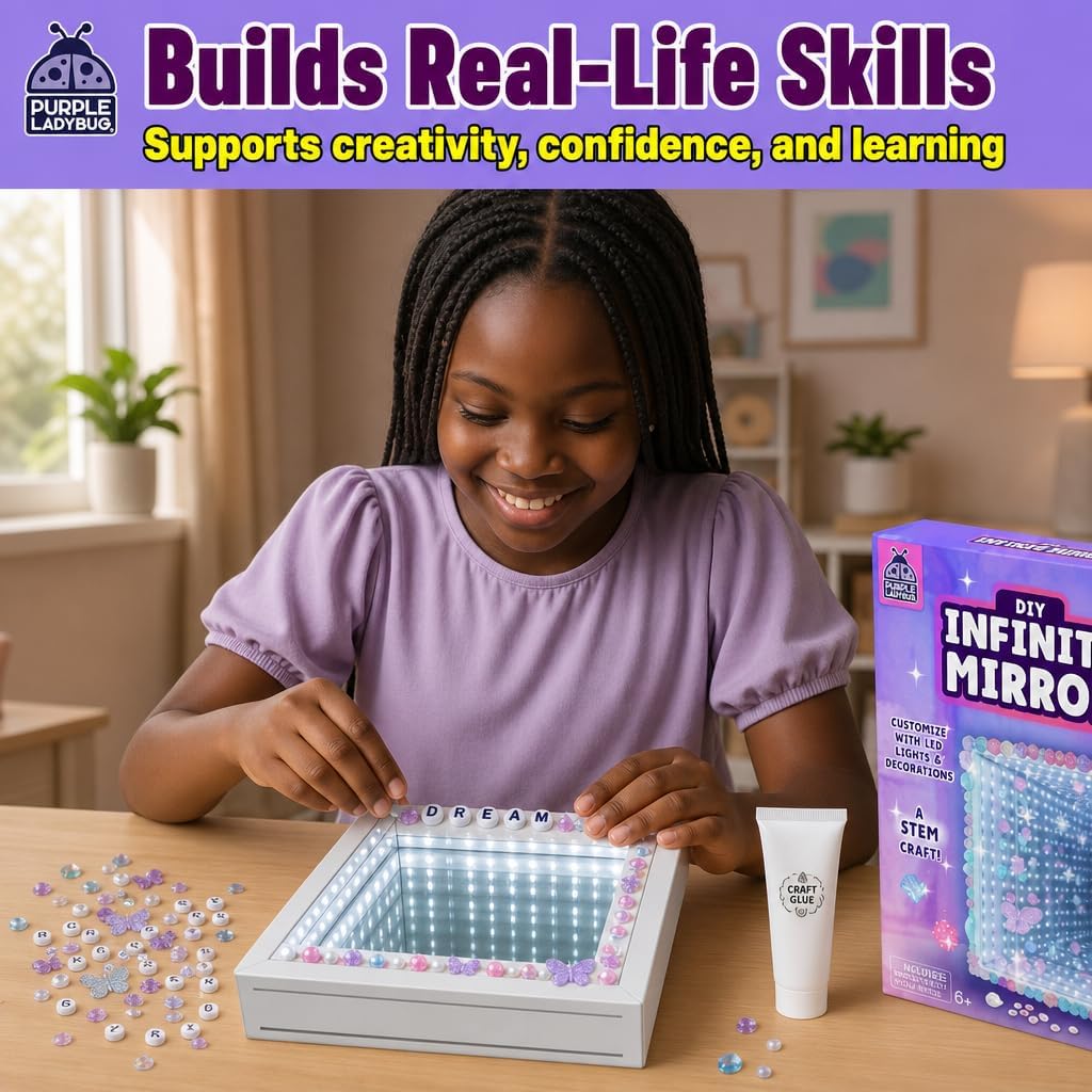 DIY Infinity Mirror Kit for Kids Age 6+ - Crafts for Girls 8-12 with Lights & Custom Letters - Creative10 Year Old Girl Birthday Gifts, Fun Gifts for 6 Year Old Girl, Creative Stem Toys for Ages 8-13